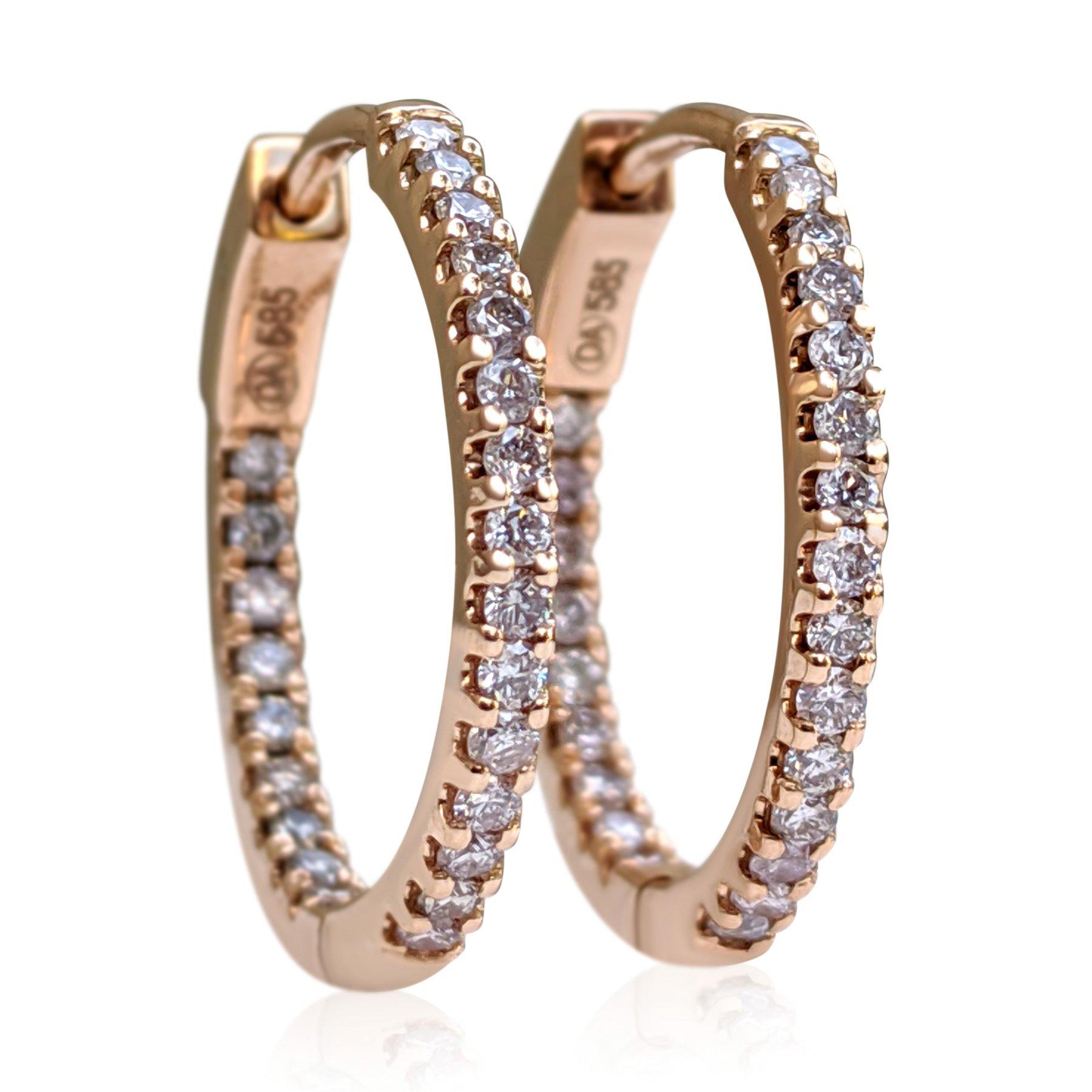 Round Cut $1 NO RESERVE!  0.60 Cttw Fancy Pink Diamond - 14kt gold - Rose gold - Earrings For Sale