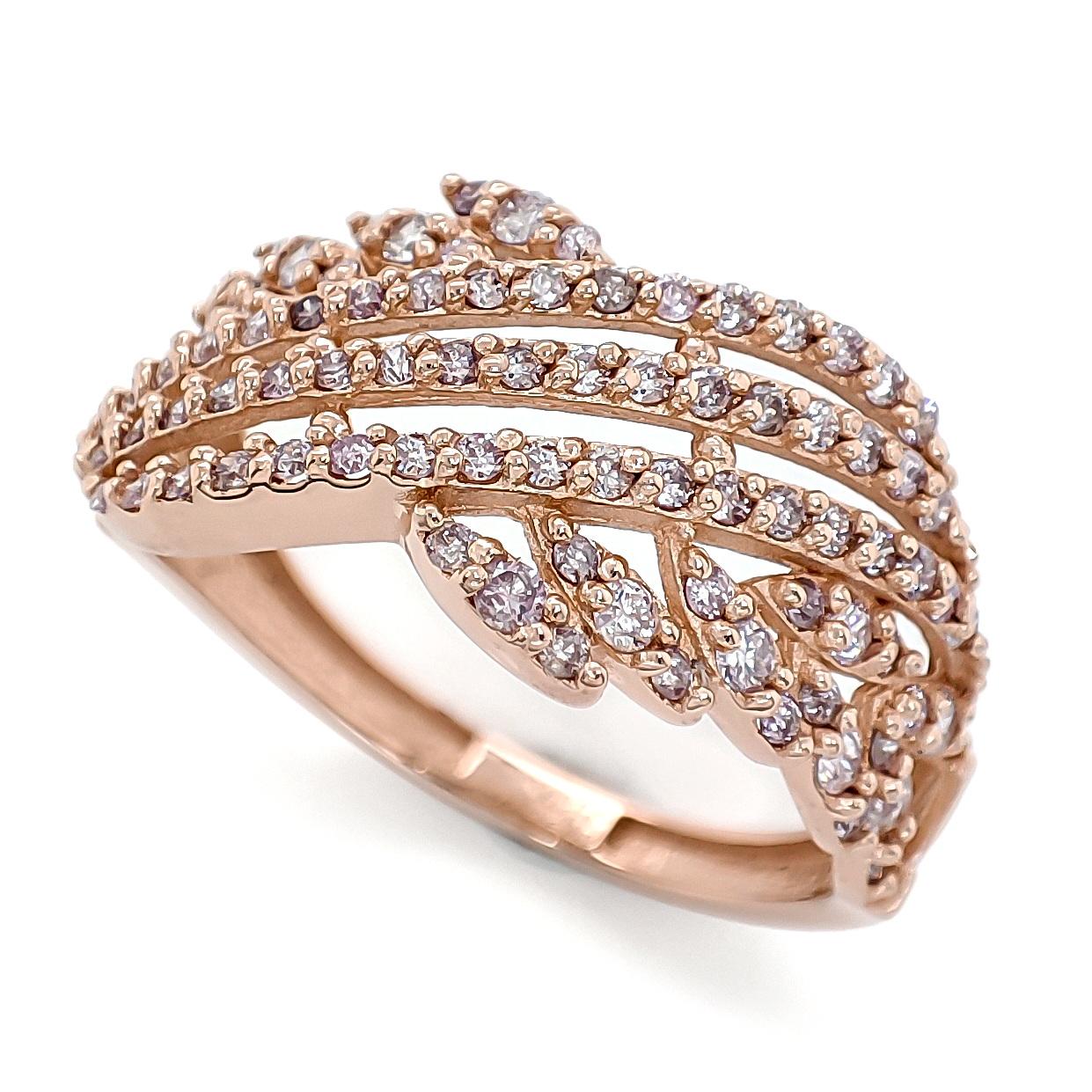 FOR CUSTOMERS FROM THE USA NO VAT

This elegant ring boasts 96 natural round brilliant diamonds totaling 0.60 carats. Set in 14kt pink gold, this piece exudes feminine charm and sophistication, perfect for any occasion.

Diamonds Information
Stones