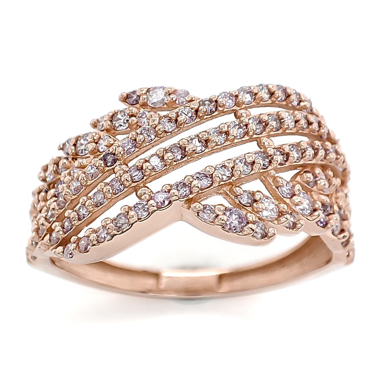 Art Deco 0.60 Carat Round Fancy Pink Diamond Ring 14k Rose Gold For Sale