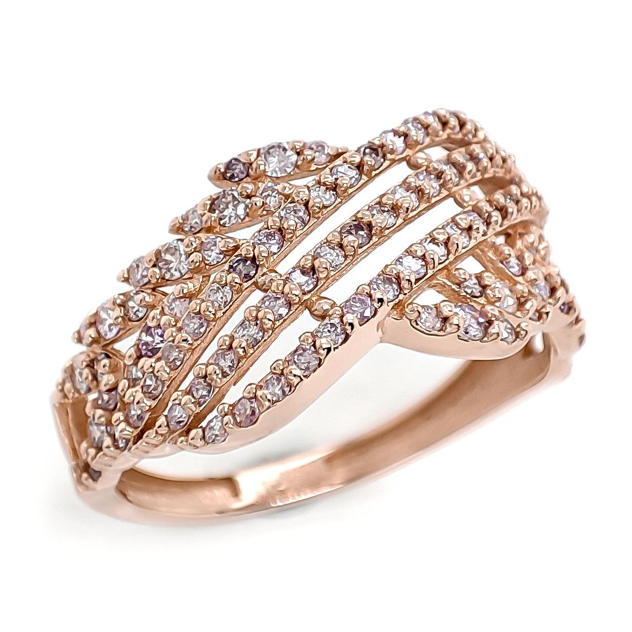 Round Cut 0.60 Carat Round Fancy Pink Diamond Ring 14k Rose Gold For Sale