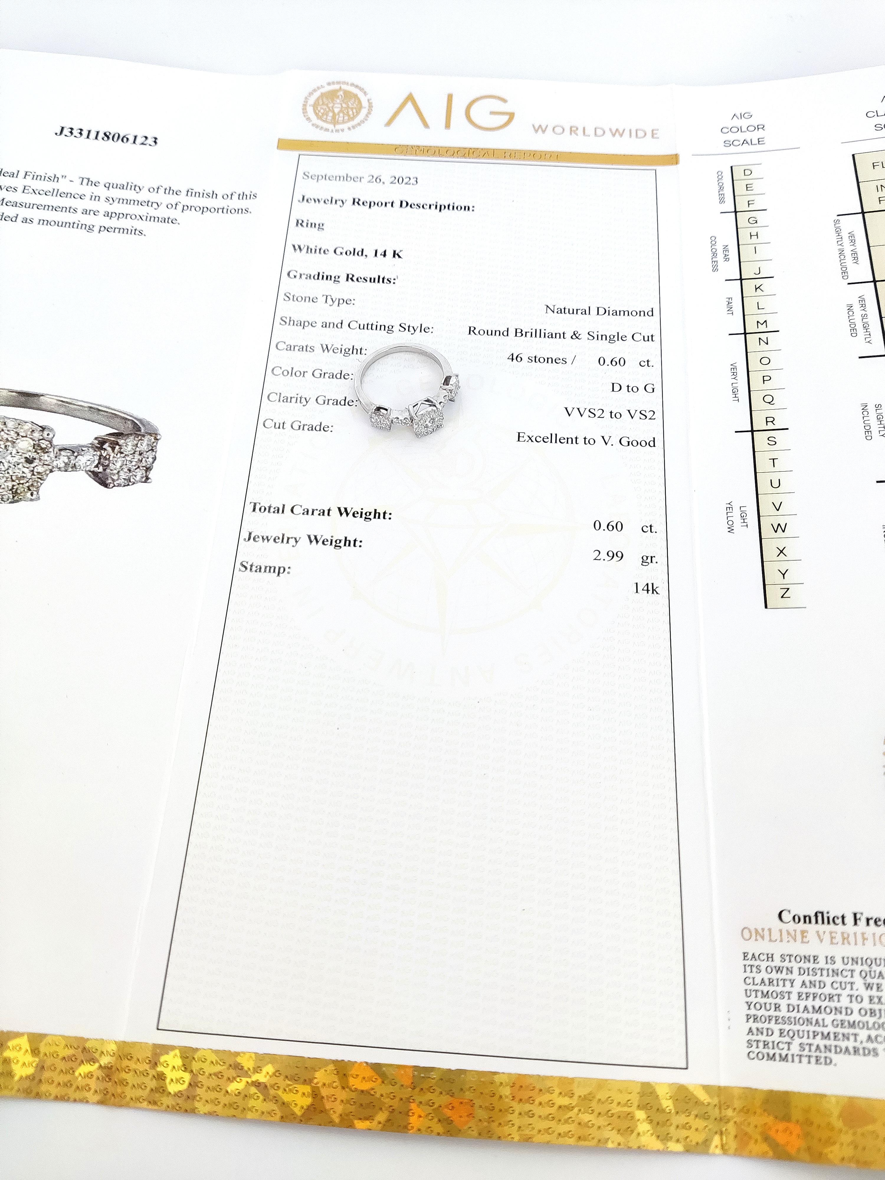 0.60ct Round Diamond 14k White Gold Ring For Sale 2