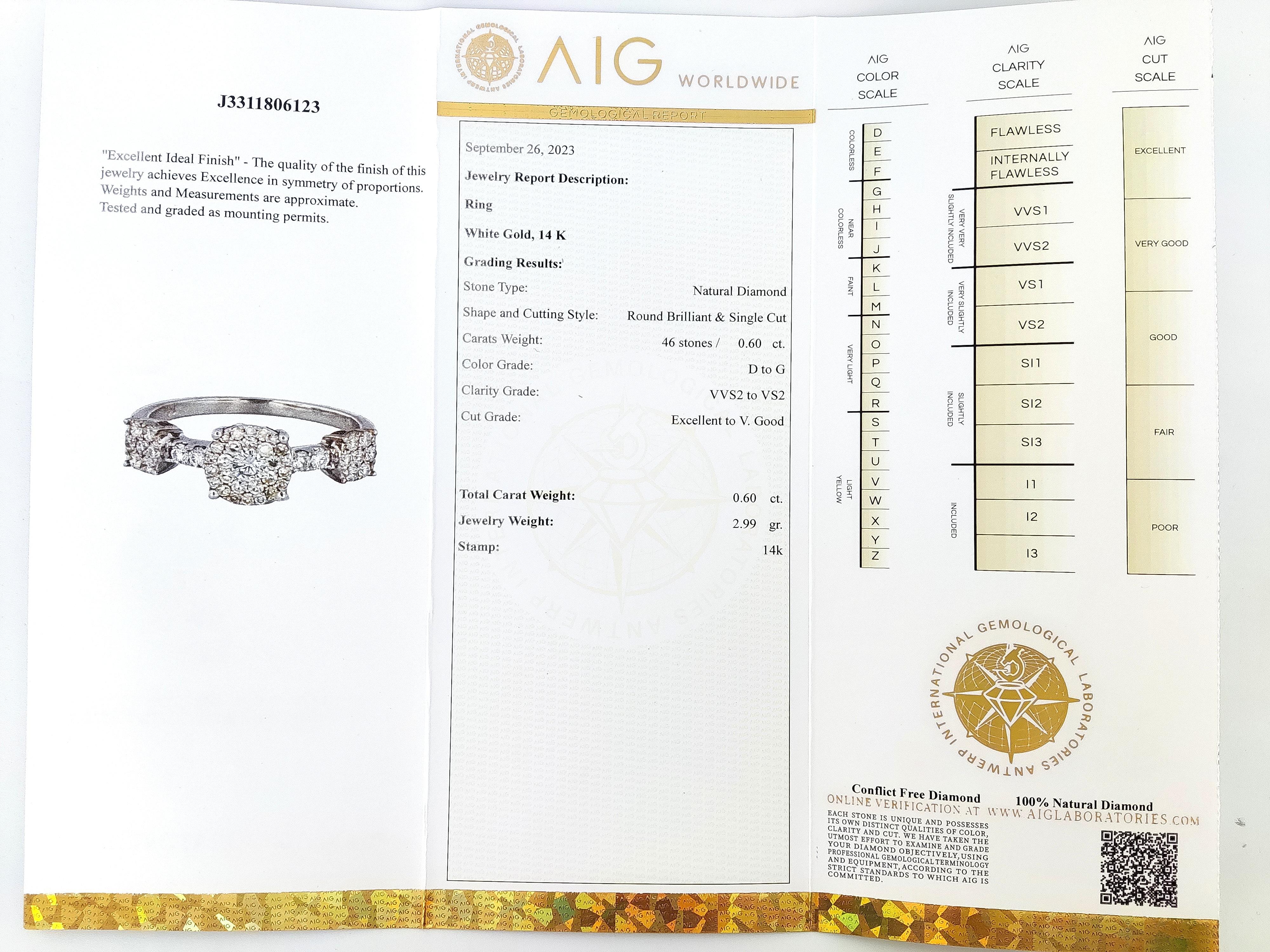 0.60ct Round Diamond 14k White Gold Ring For Sale 3
