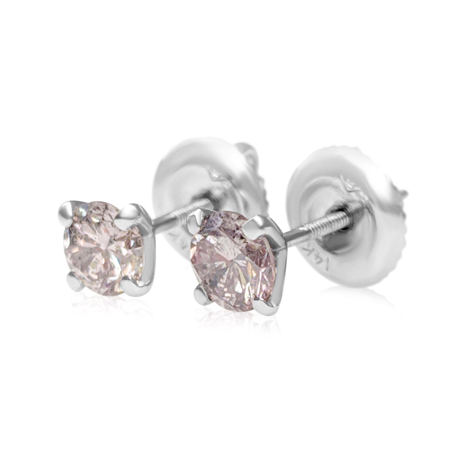 KEIN RESERVE! - 0,63 Karat Fancy Pink Diamond - 14 kt. Weißgold - Ohrringe (Art déco) im Angebot