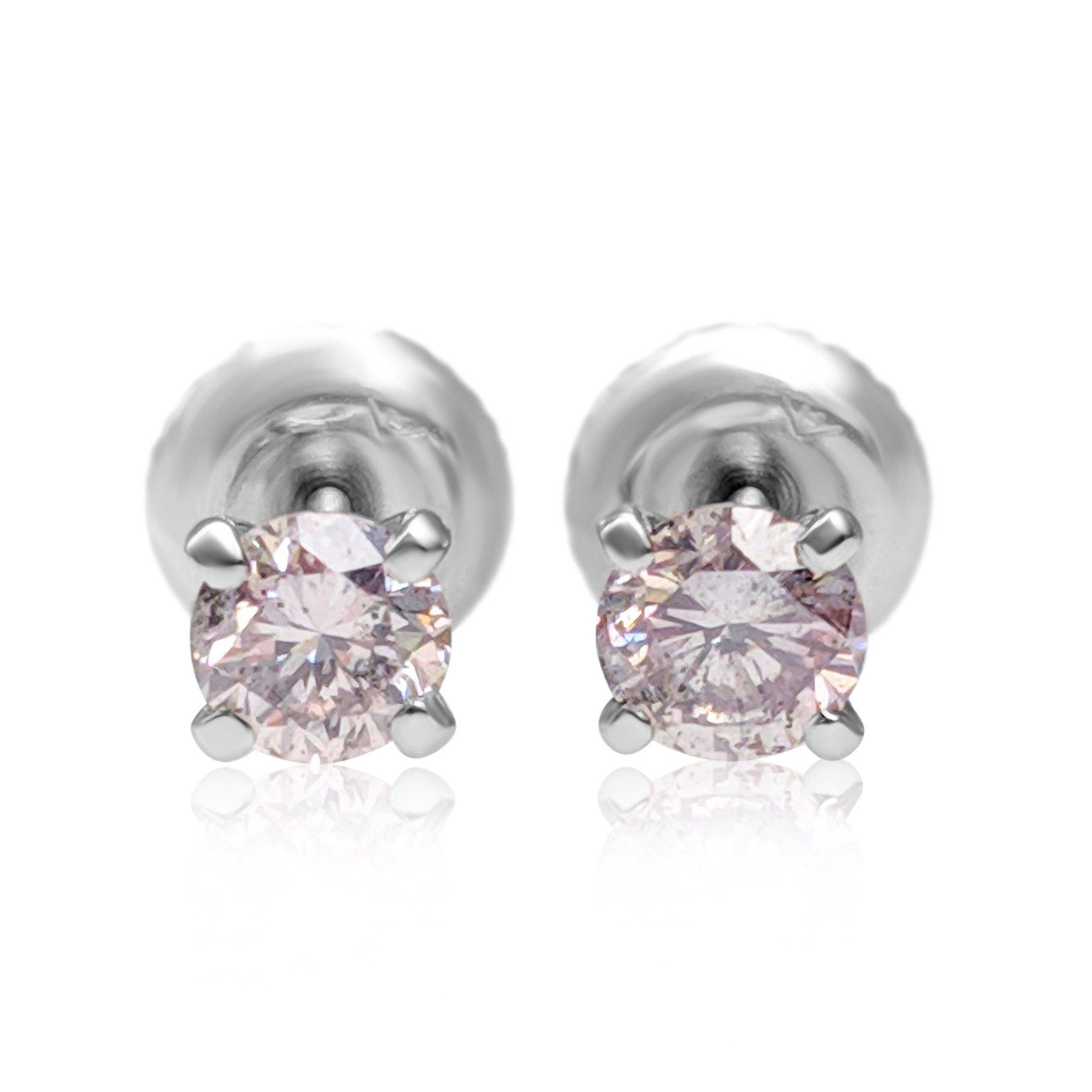 KEIN RESERVE! - 0,63 Karat Fancy Pink Diamond - 14 kt. Weißgold - Ohrringe (Rundschliff) im Angebot