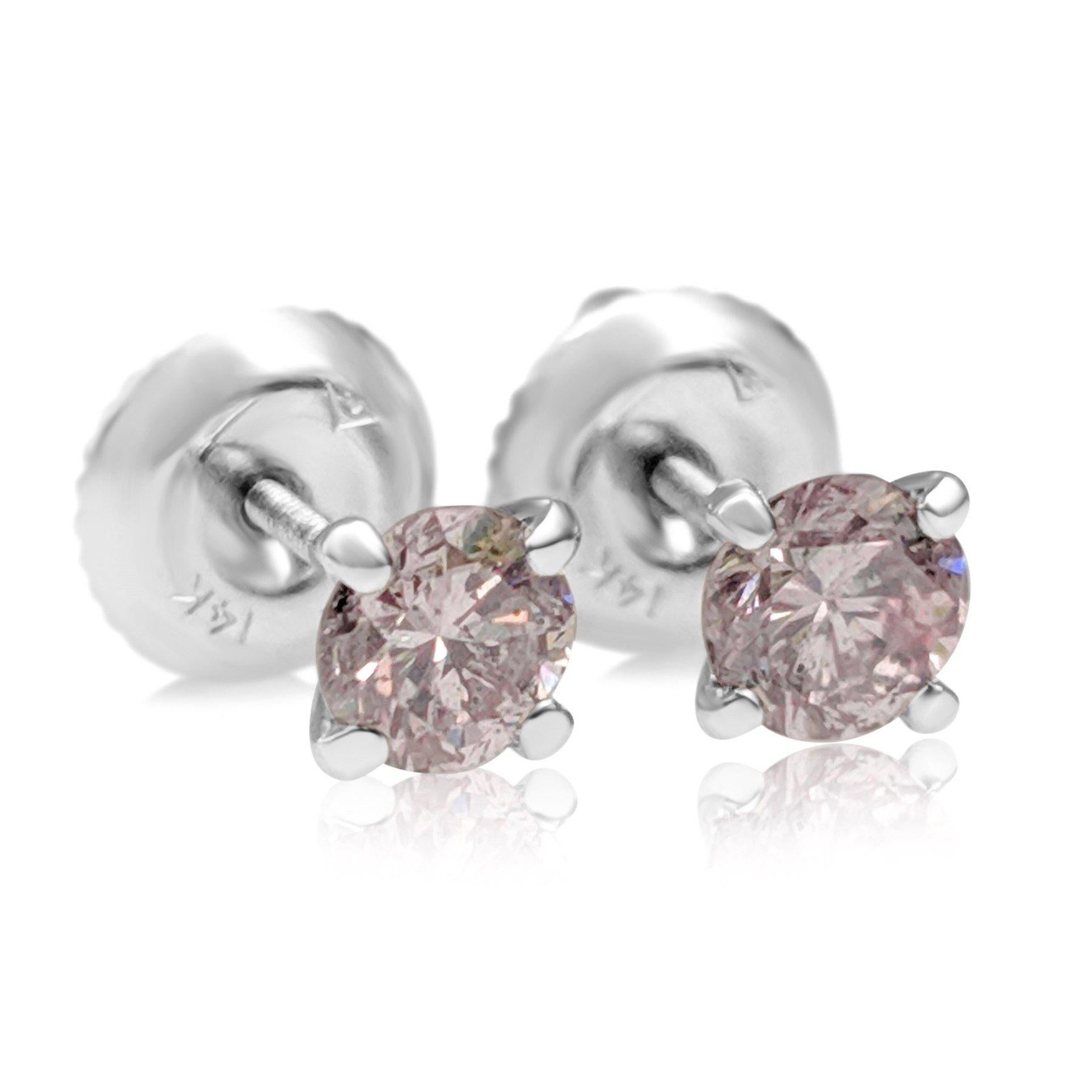 KEIN RESERVE! - 0,63 Karat Fancy Pink Diamond - 14 kt. Weißgold - Ohrringe Damen im Angebot