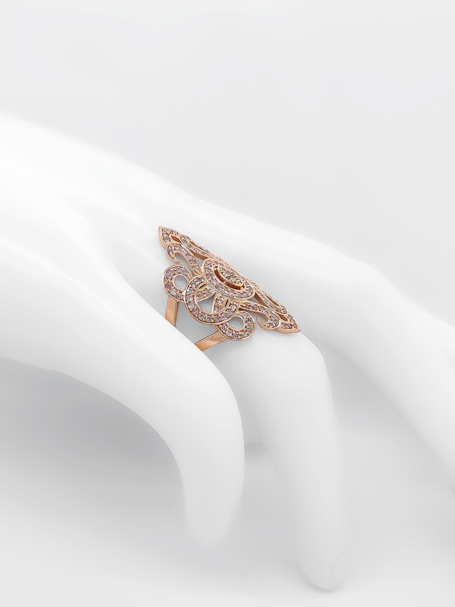 0.70 Carat Round Fancy Pink Diamond Ring 14k Rose Gold In New Condition For Sale In Ramat Gan, IL