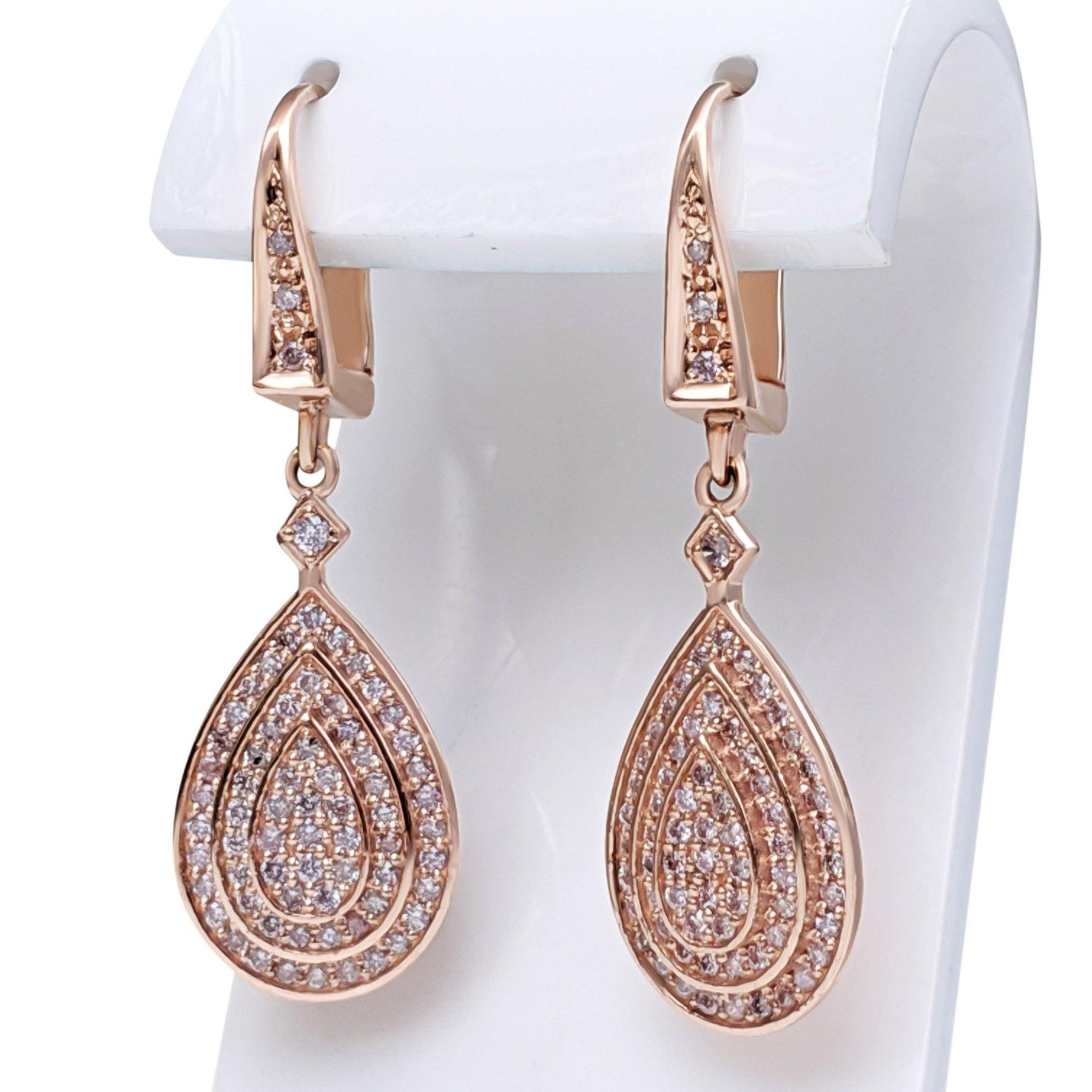 Art Deco NO RESERVE! 0.75 Cttw Fancy Pink Diamond - 14kt gold - Rose gold - Earrings
