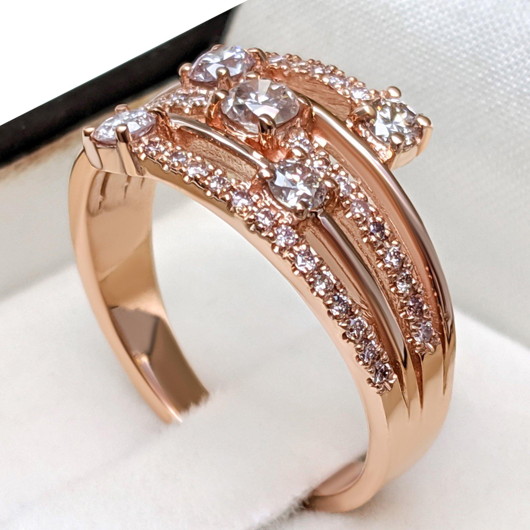 Art Deco NO RESERVE! - 0.80 Carat Pink Diamonds - 14K Rose Gold - Ring For Sale