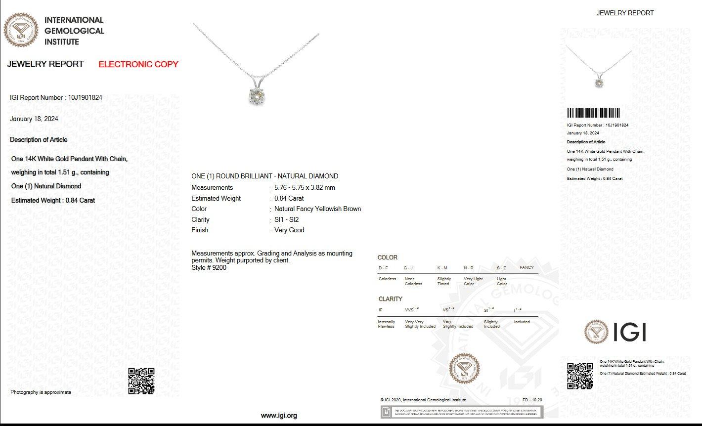 $1 NO RESERVE!  0,84 Karat Ausgefallener Diamant - 14 kt. Weißgold - Anhänger Halskette (Art déco)