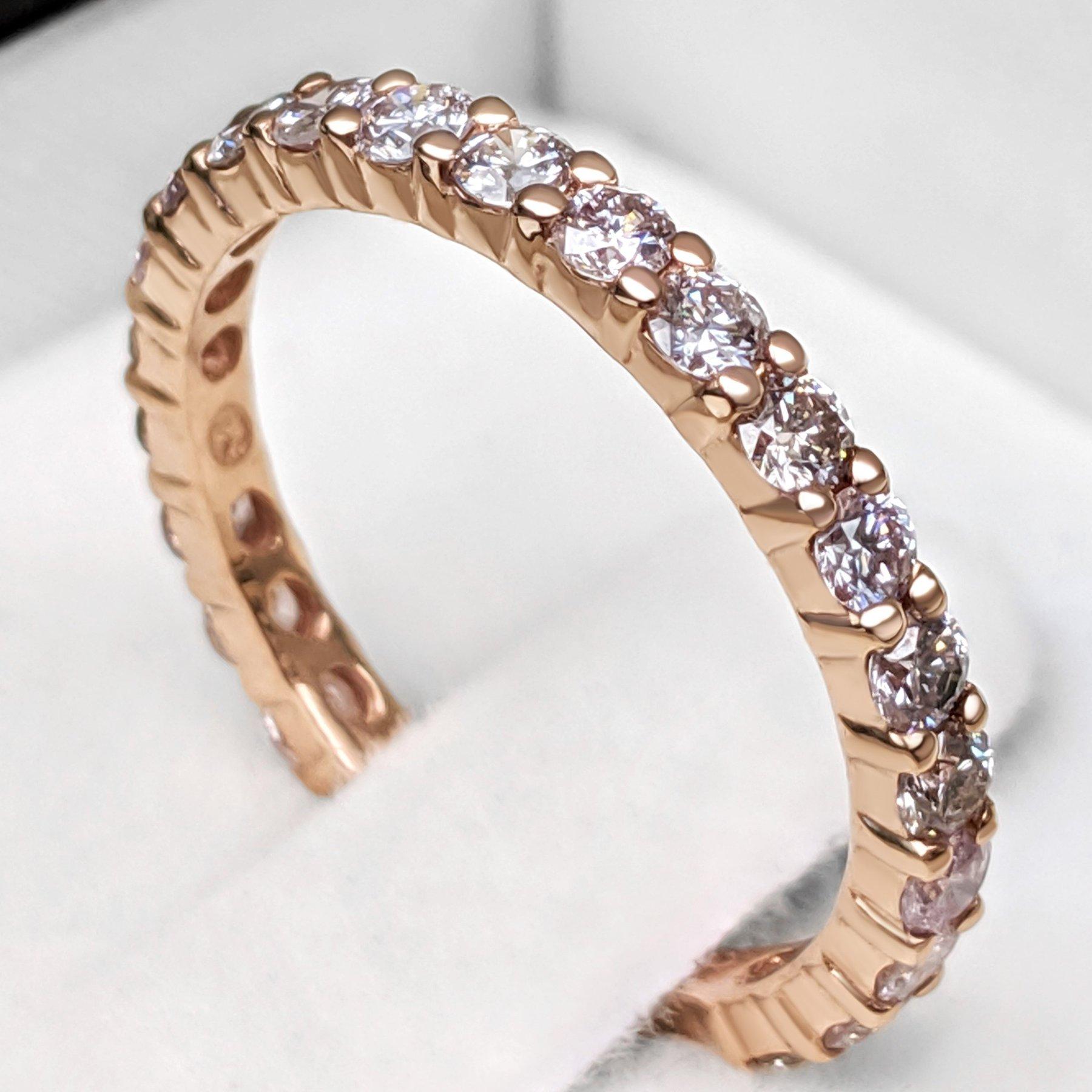 Round Cut $1 NO RESERVE! 0.93 Carat Pink Diamonds 3/4 Eternity Band 14K Rose Gold For Sale