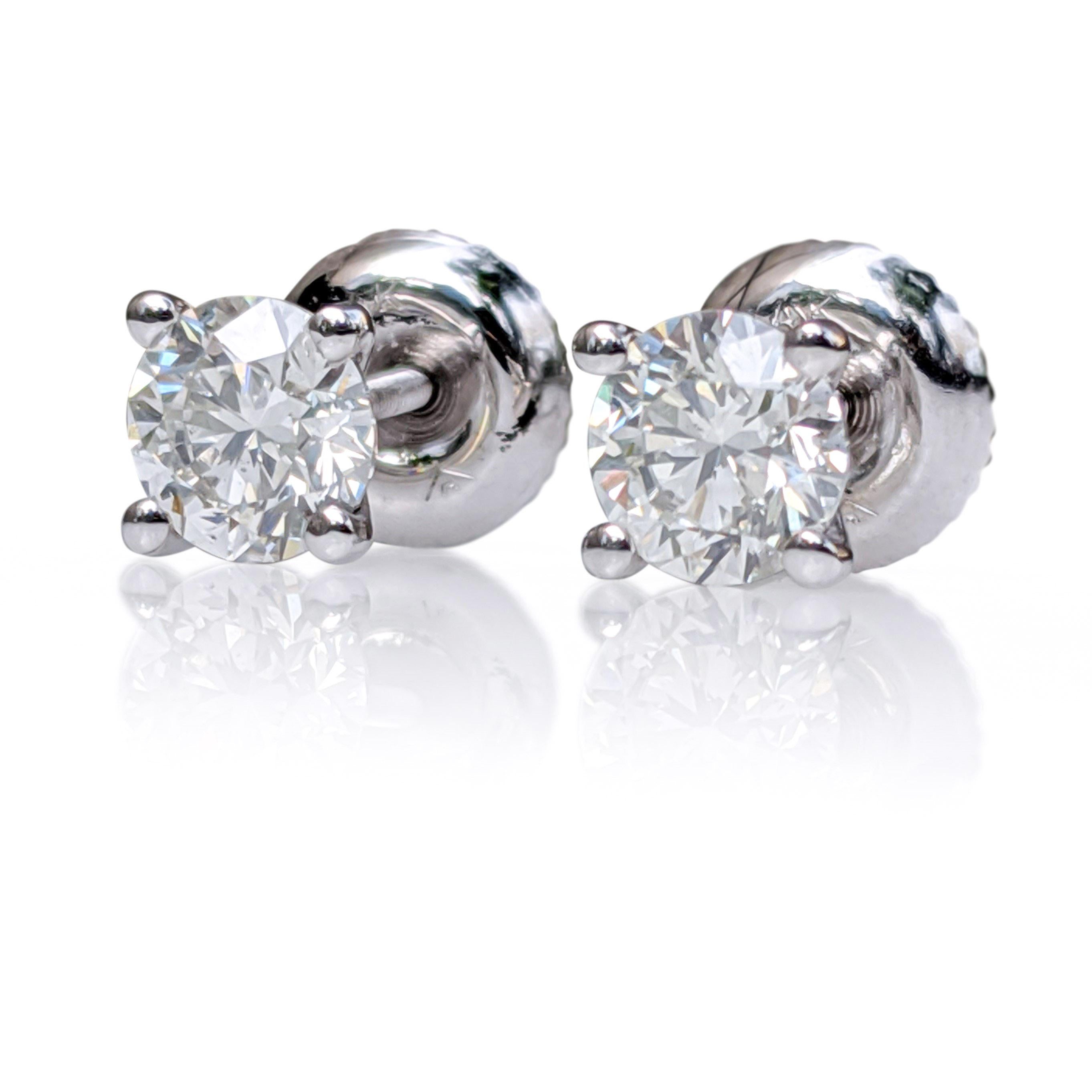 Round Cut NO RESERVE! 1.00 Carat Diamond - 14 kt. White gold - Earrings For Sale