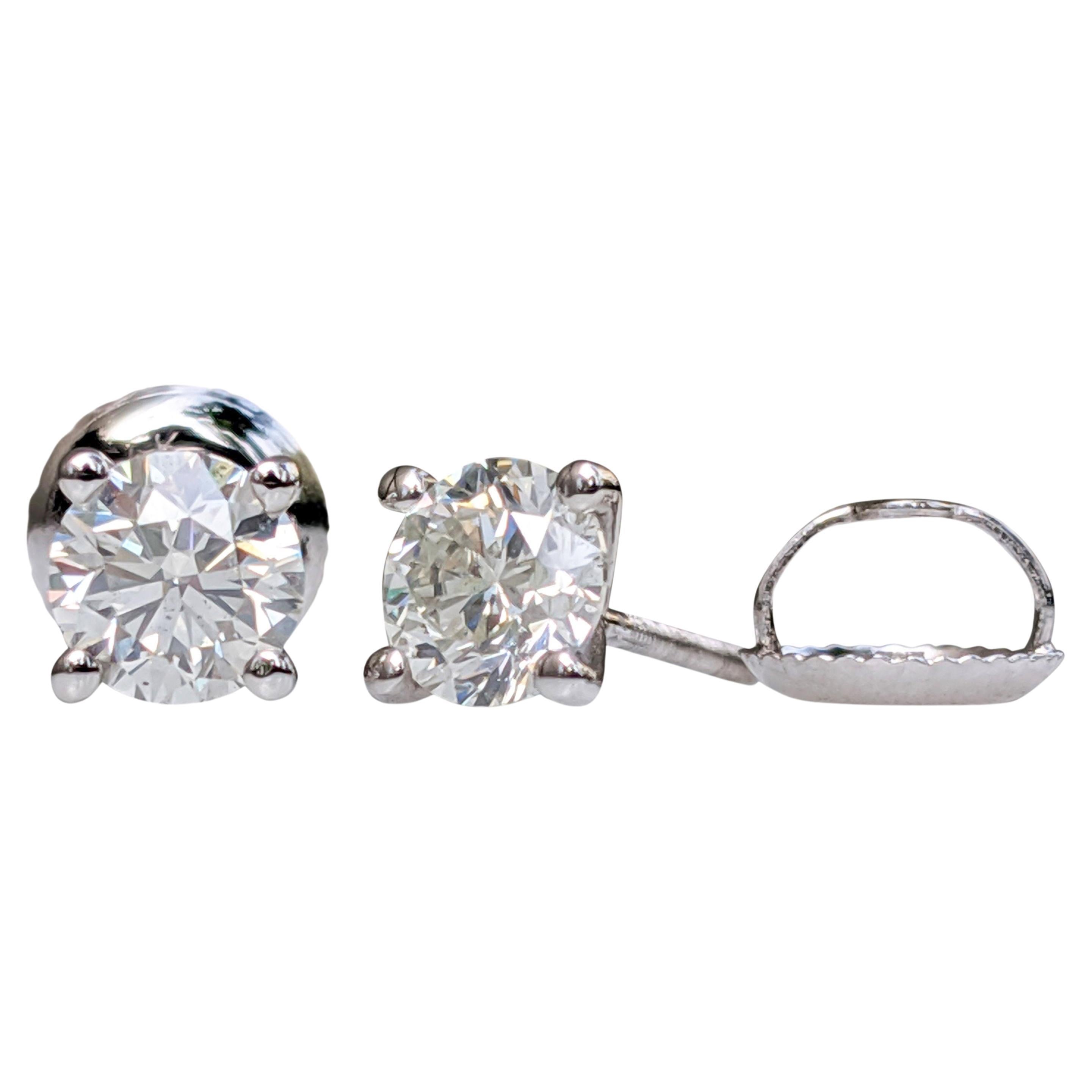 NO RESERVE! 1.00 Carat Diamond - 14 kt. White gold - Earrings