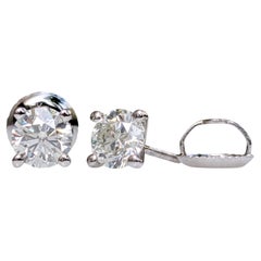 NO RESERVE! 1.00 Carat Diamond - 14 kt. White gold - Earrings