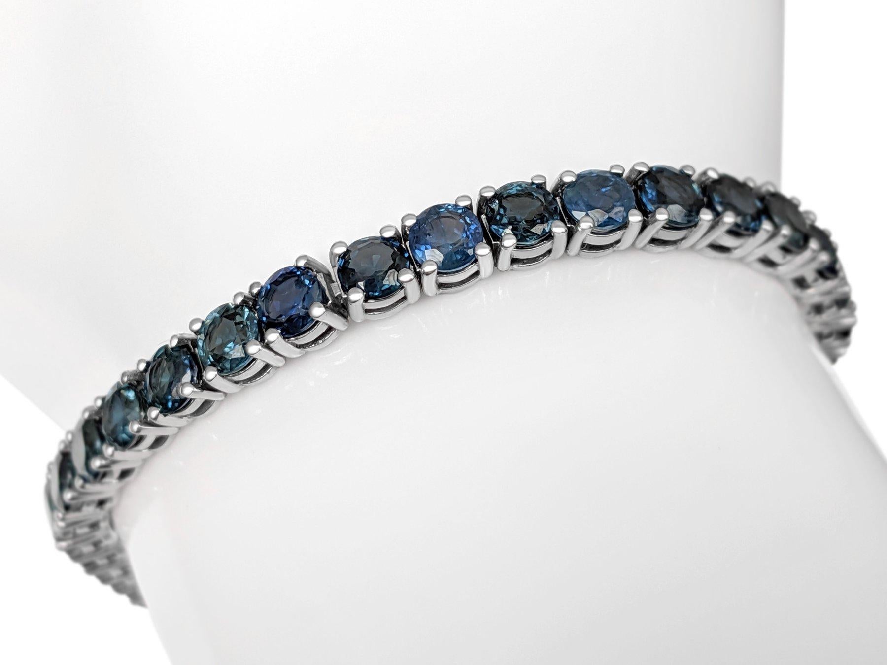 NO RESERVE! 10.00 Carat Sapphire Tennis Riviera - 14 kt. White gold - Bracelet For Sale 1