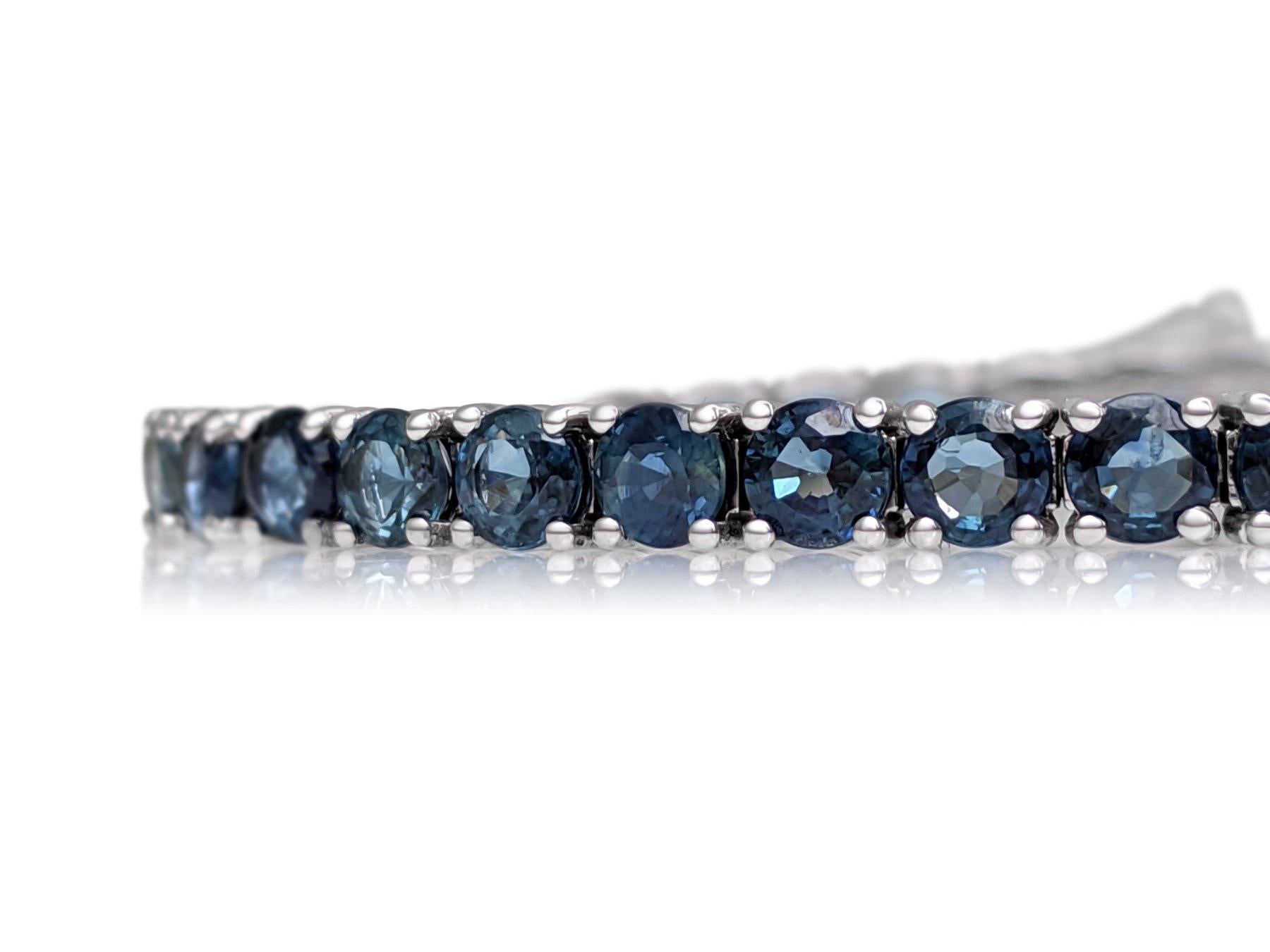 NO RESERVE! 10.00 Carat Sapphire Tennis Riviera - 14 kt. White gold - Bracelet For Sale 2