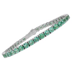 NO RESERVE! - 10.00Ct Emerald Tennis Riviera - 14kt White gold - Bracelet