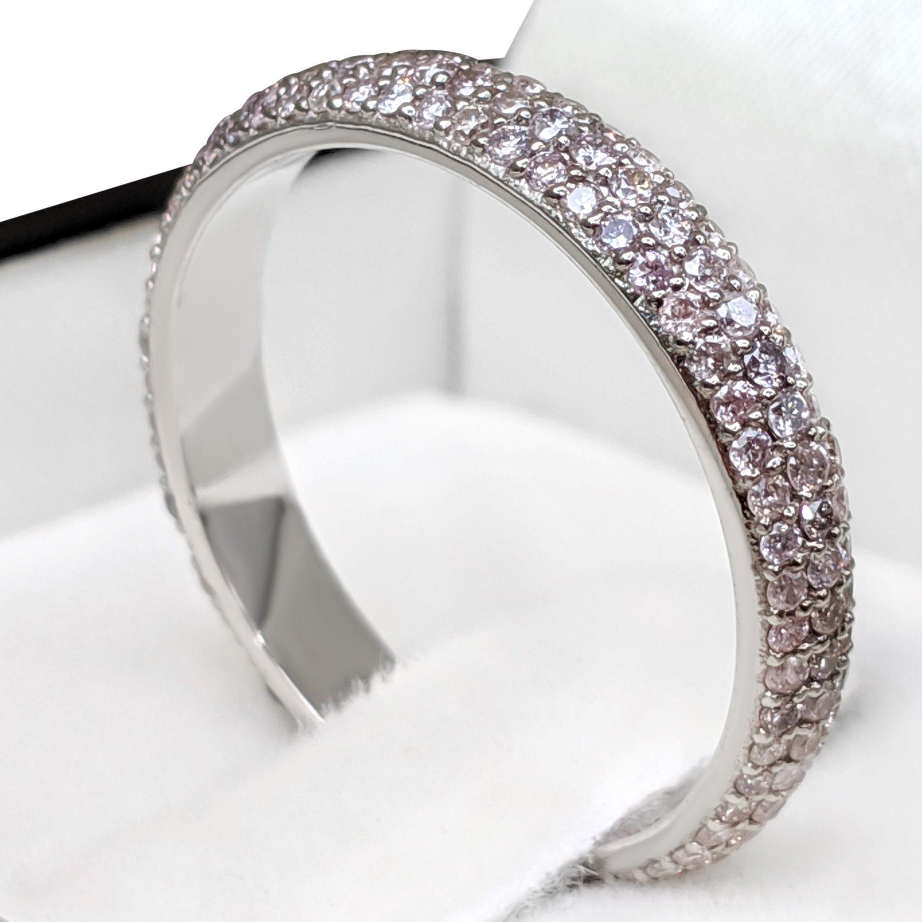 Art Deco NO RESERVE! 1.00Ct Fancy Pink Diamonds Eternity Band - 14 kt. White gold - Ring For Sale