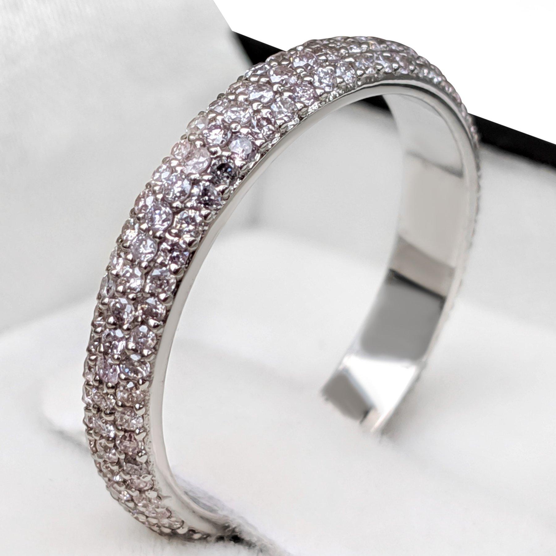 Round Cut NO RESERVE! 1.00Ct Fancy Pink Diamonds Eternity Band - 14 kt. White gold - Ring For Sale