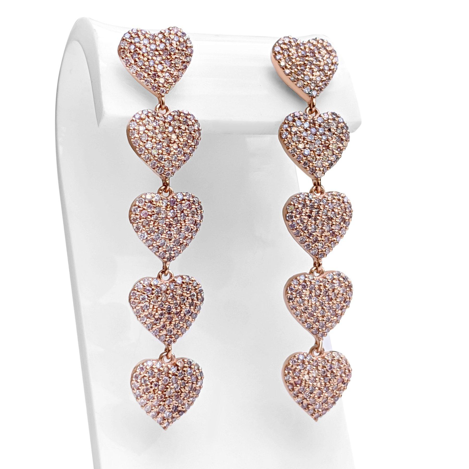 Art Deco NO RESERVE! 1.00Cttw Fancy Pink Diamonds - 14 kt. Rose gold - Earrings