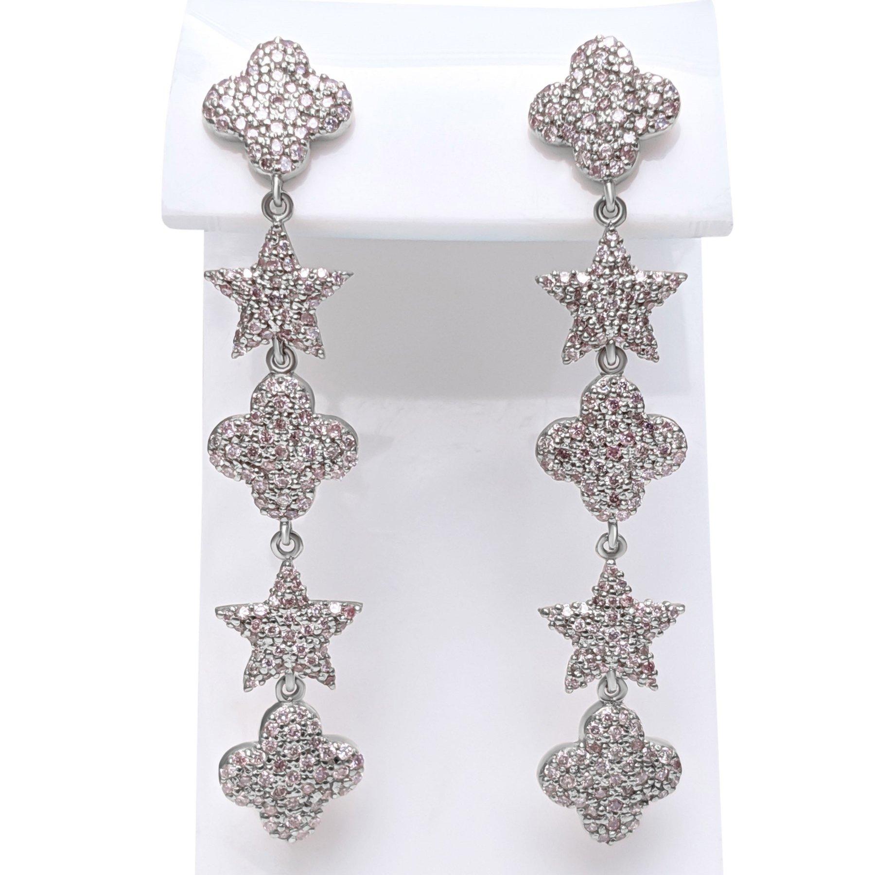 Art Deco NO RESERVE! 1.01 Cttw Fancy Light Pink Diamonds - 14 kt. White gold - Earrings For Sale