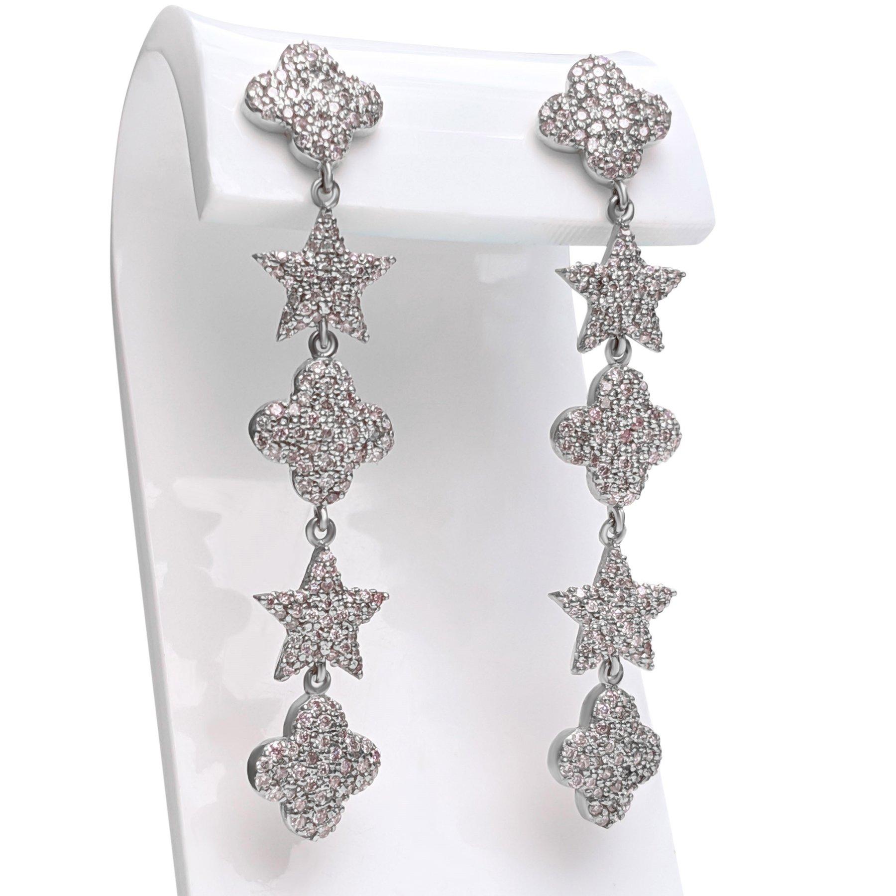 Round Cut NO RESERVE! 1.01 Cttw Fancy Light Pink Diamonds - 14 kt. White gold - Earrings For Sale