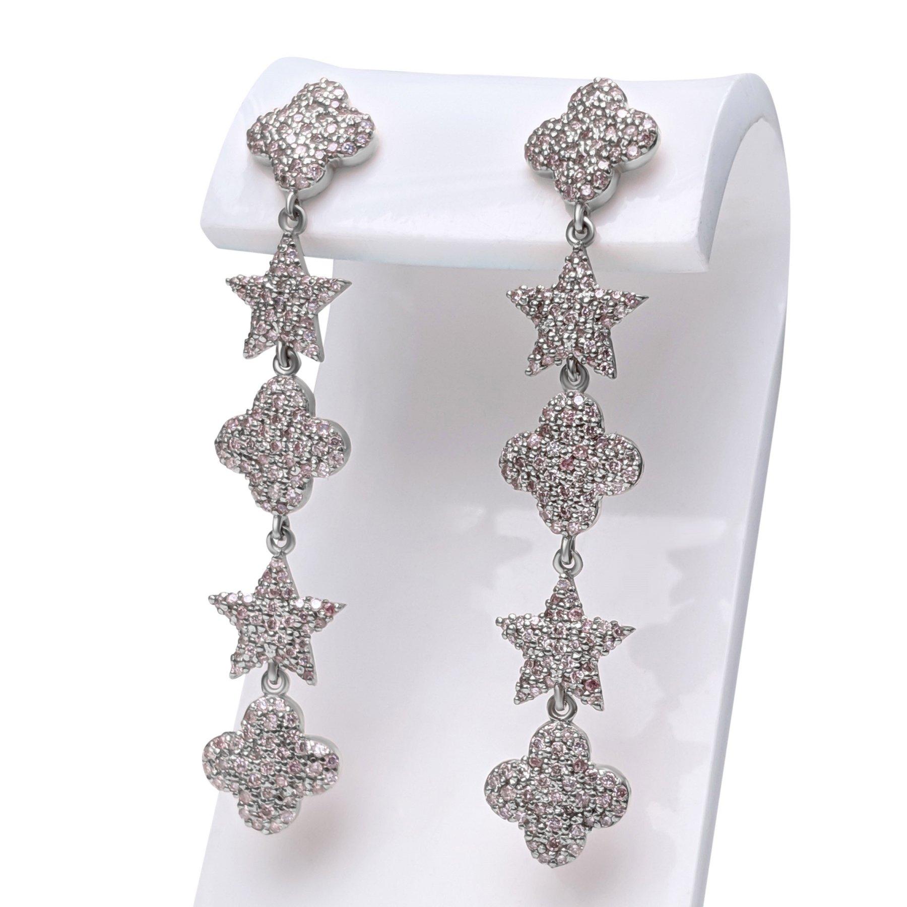 NO RESERVE! 1.01 Cttw Fancy Light Pink Diamonds - 14 kt. White gold - Earrings For Sale 1