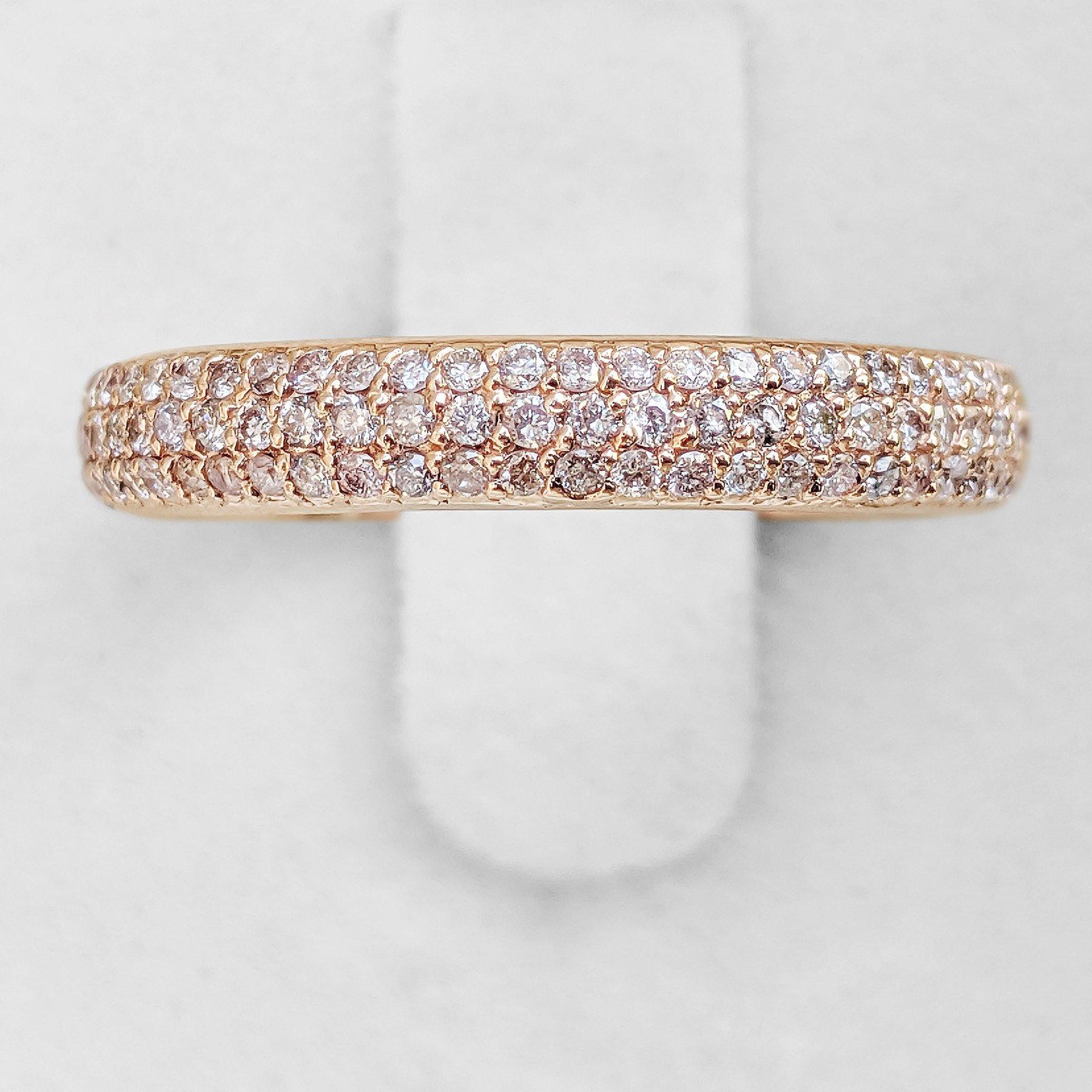 Size: 56 EU / 16 IT / 7 1/2 US

Center Stone:
___________
Natural Diamond
Cut: Round Brilliant Cut
Carat: 1.01 cttw / 122 stones
Color: Light Pink - N.Fancy Pink
Clarity: VS1 to SI3

Item ships from Israeli Diamonds Exchange, customers are