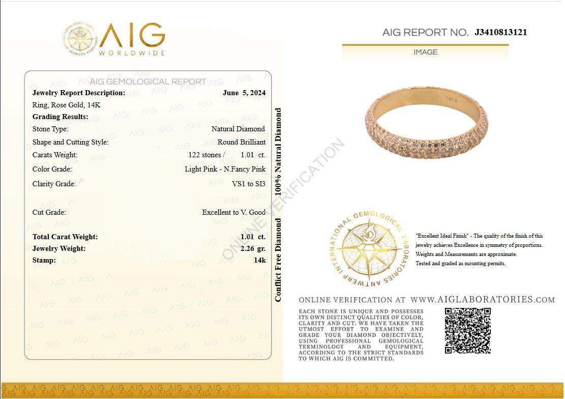 Art Deco NO RESERVE! 1.01Ct Fancy Diamonds Eternity Band - 14 kt. Rose gold - Ring For Sale