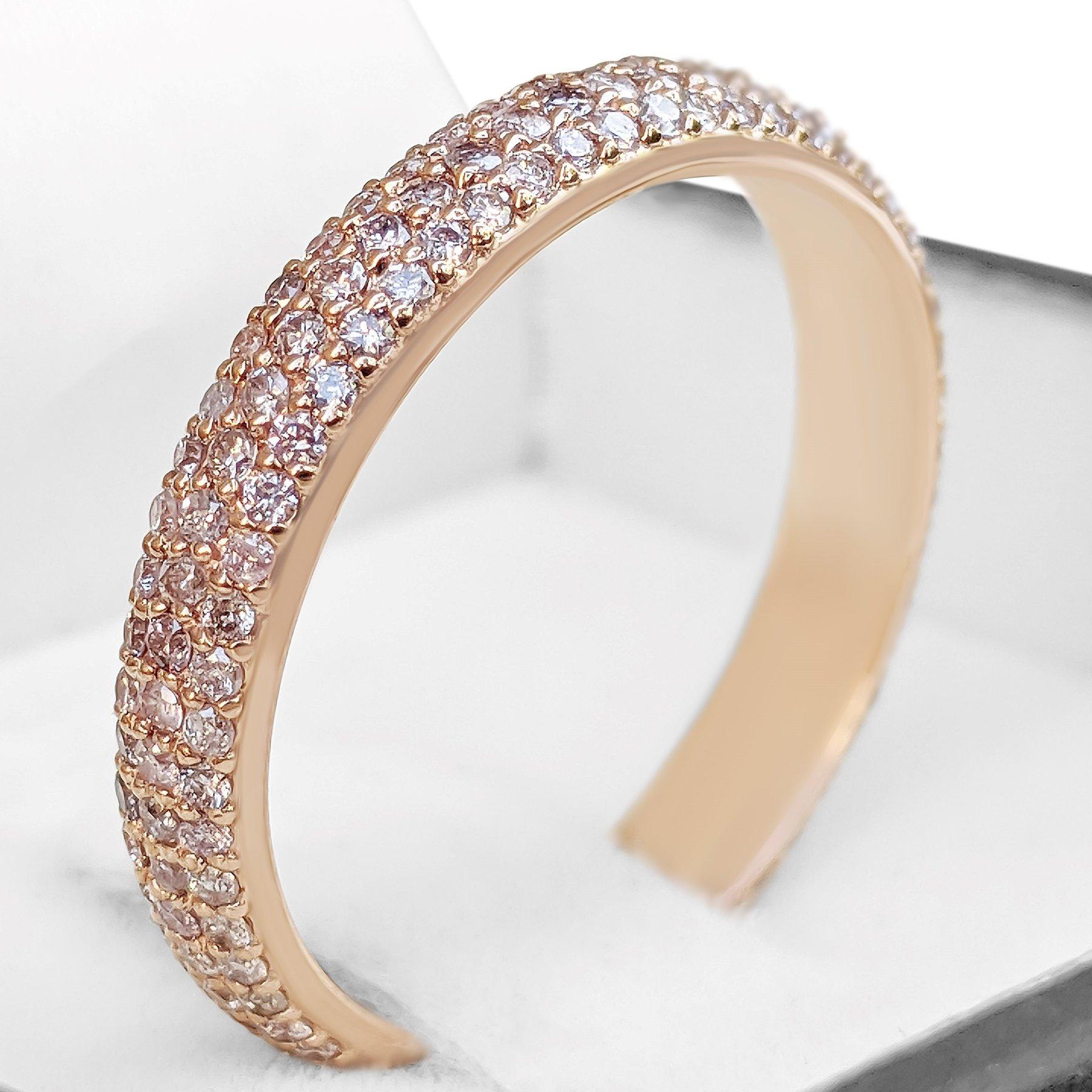 Round Cut NO RESERVE! 1.01Ct Fancy Diamonds Eternity Band - 14 kt. Rose gold - Ring For Sale