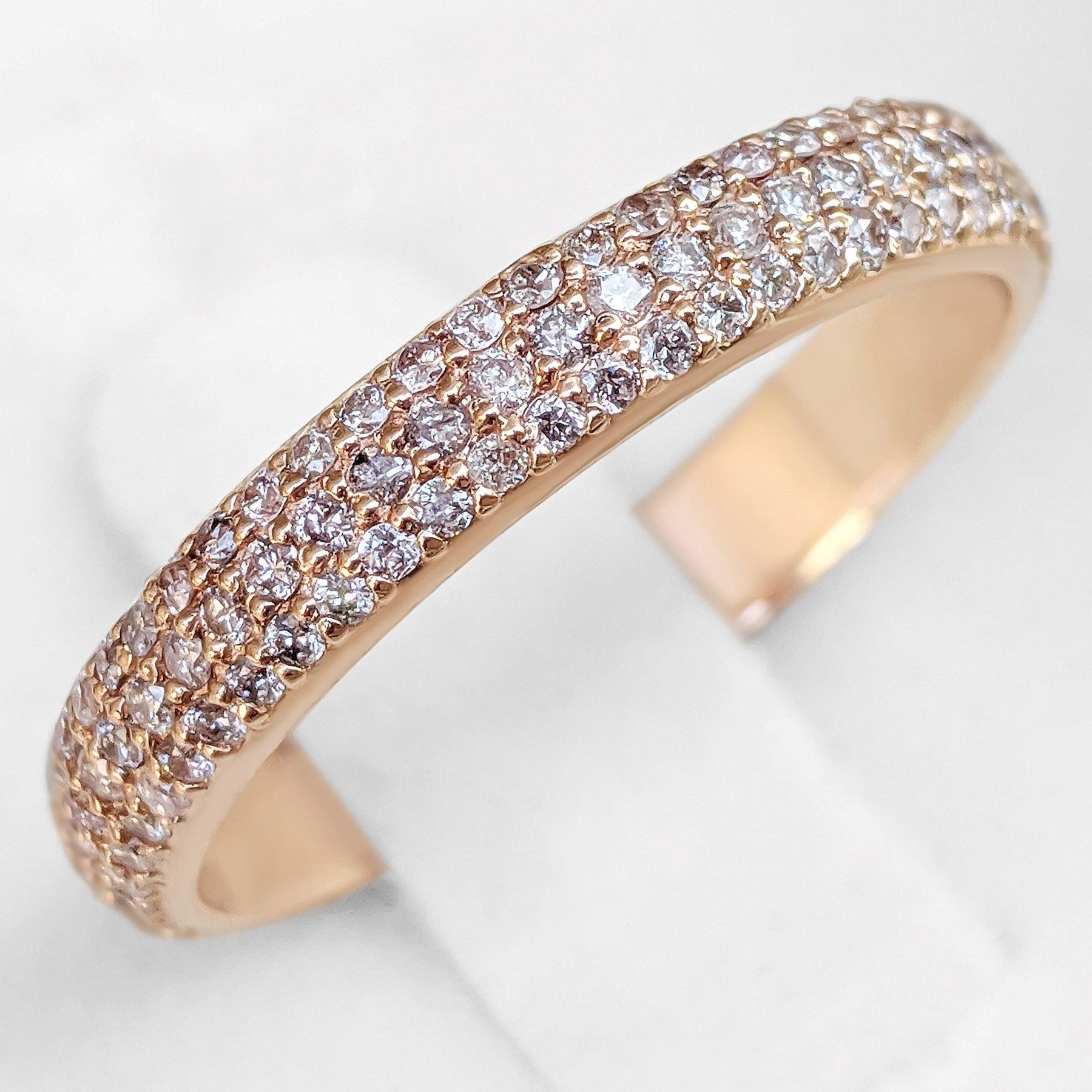 Round Cut NO RESERVE! 1.01Ct Fancy Diamonds Eternity Band - 14 kt. Rose gold - Ring For Sale