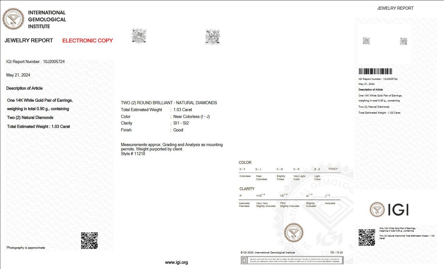 NO RESERVE! 1,03 Karat Diamant - 14 kt. Weißgold - Ohrringe im Zustand „Neu“ in Ramat Gan, IL