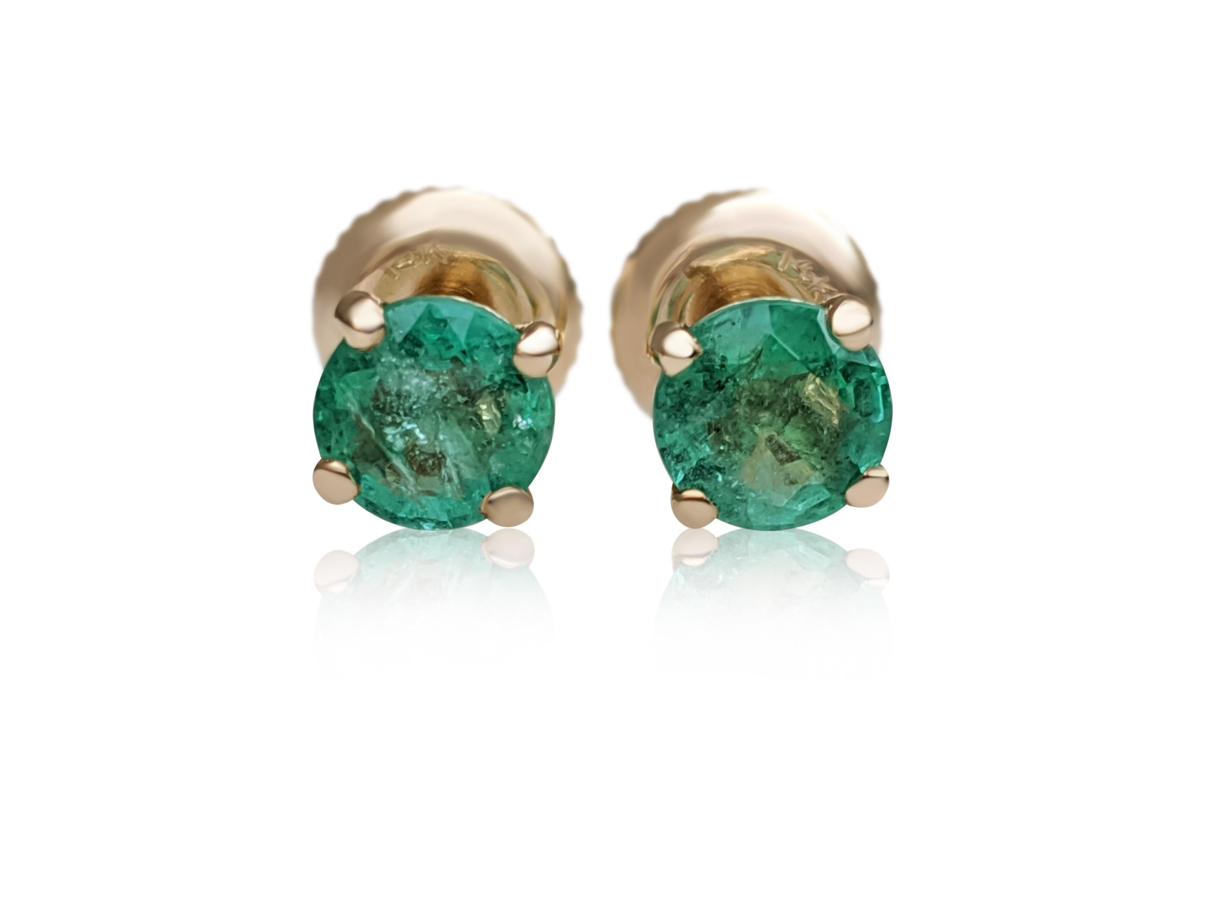 Art Deco NO RESERVE! 1.04 Ct Emerald - 14 kt. Yellow gold - Earrings For Sale