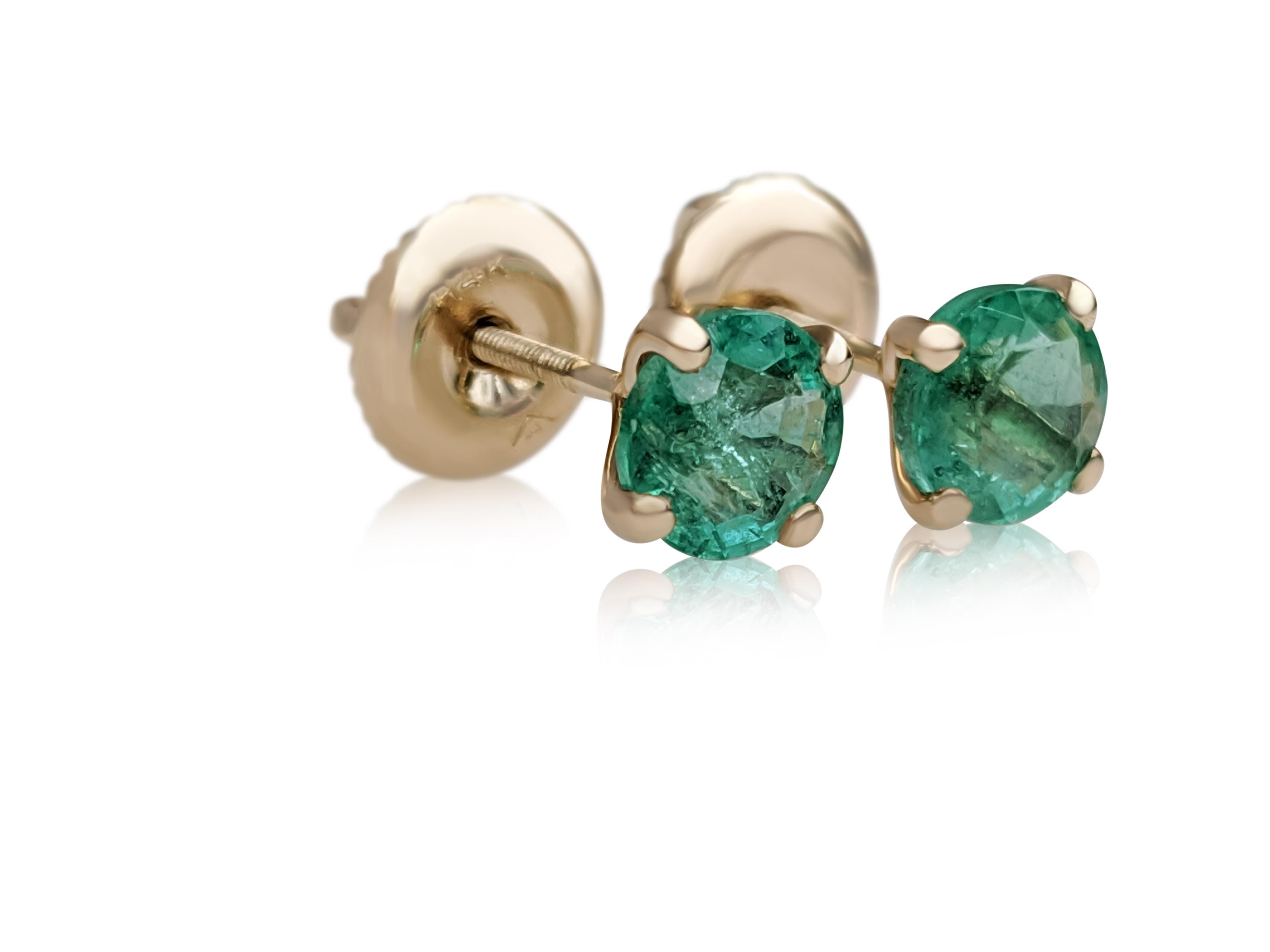 Women's NO RESERVE! 1.04 Ct Emerald - 14 kt. Yellow gold - Earrings For Sale