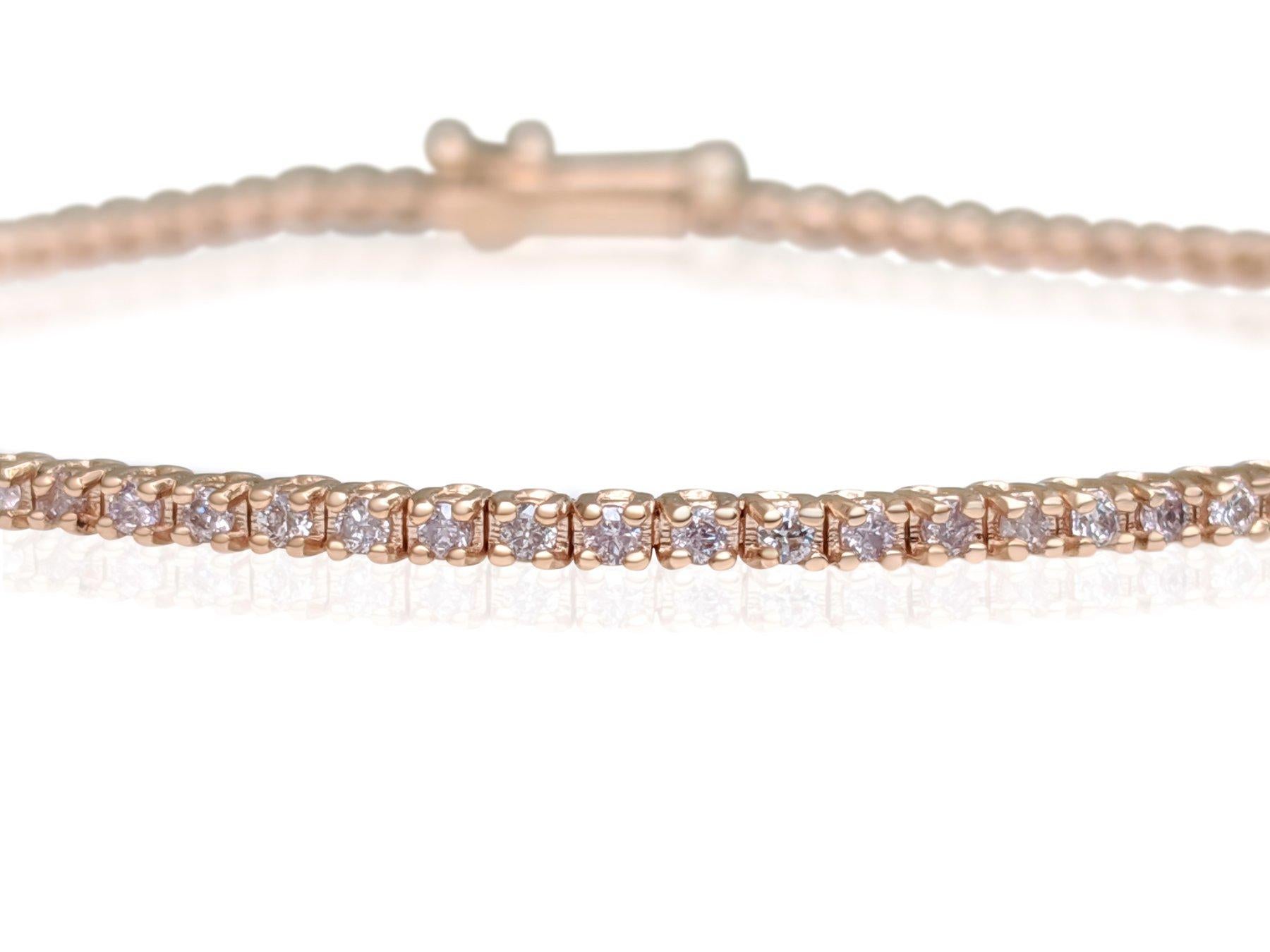 KEIN RESERVE! 1.04Ct Fancy Light Pink Diamond Tennis 14K Roségold-Armband (Rundschliff) im Angebot