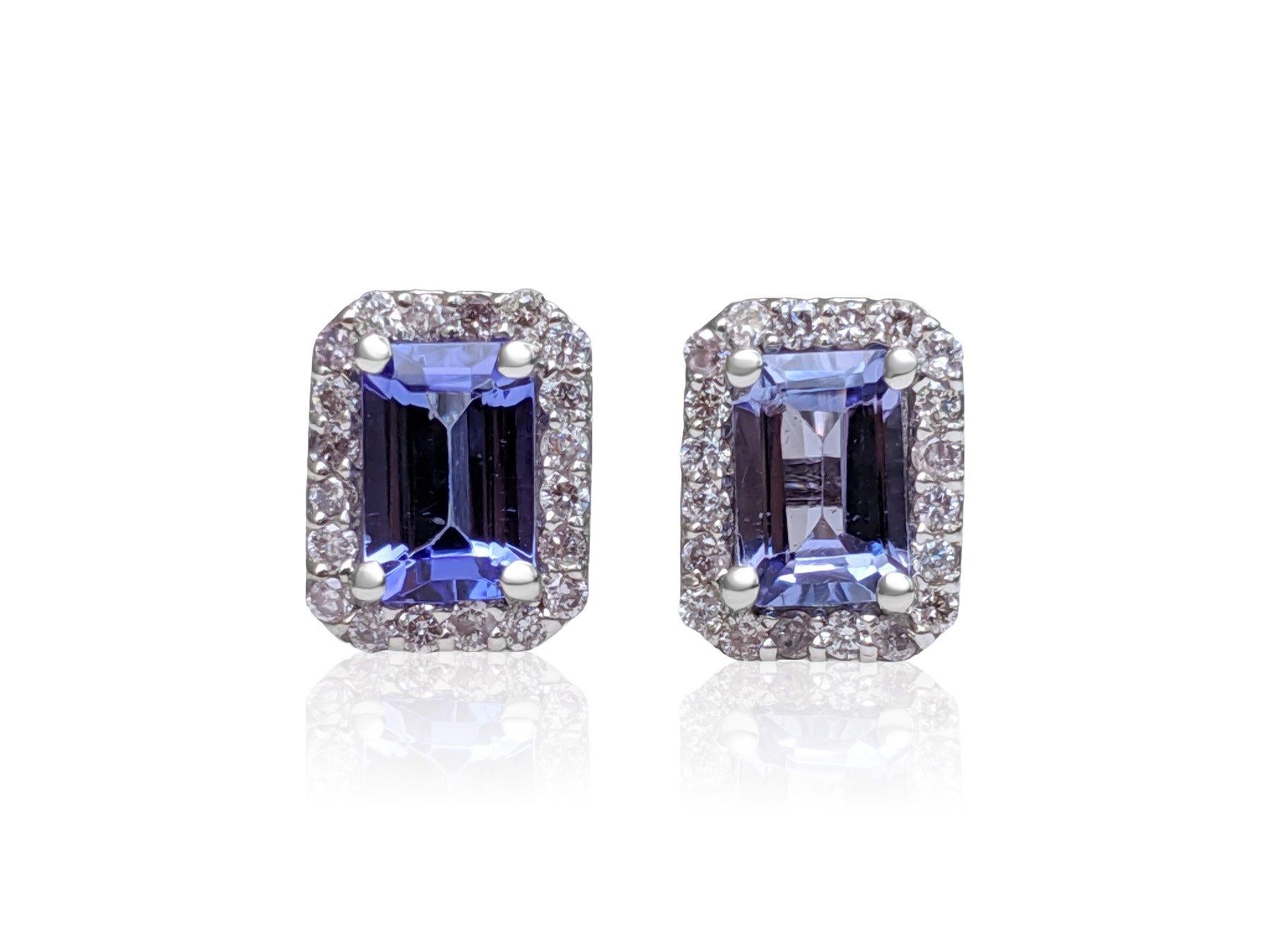 Art Deco NO RESERVE! 1.04Ct Tanzanite and 0.20 Ct Diamonds 14 kt. White gold - Earrings For Sale