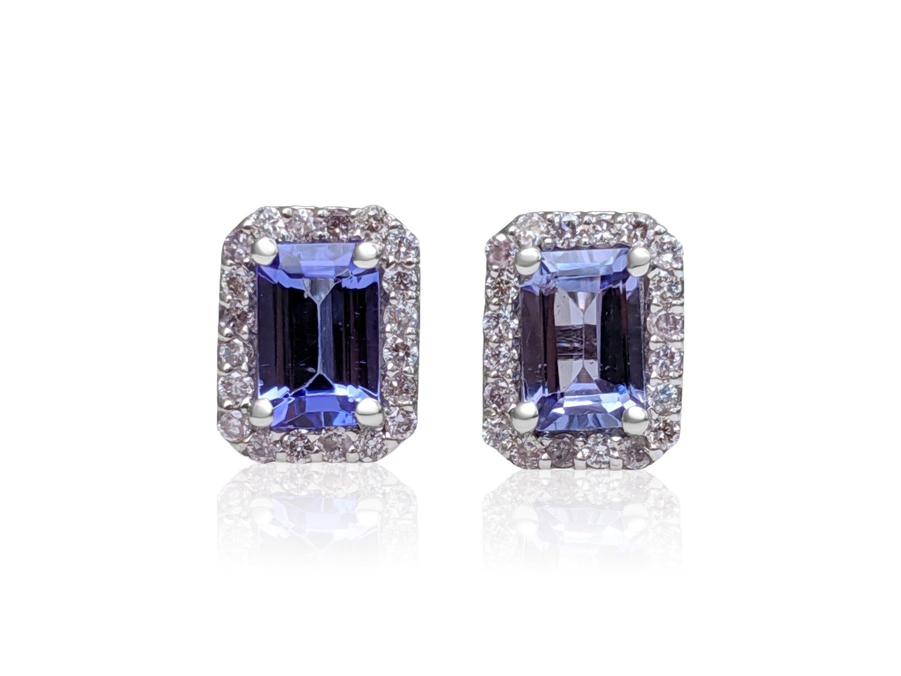 Art Deco NO RESERVE! 1.04Ct Tanzanite & 0.20 Ct Diamonds 14 kt. White gold - Earrings For Sale