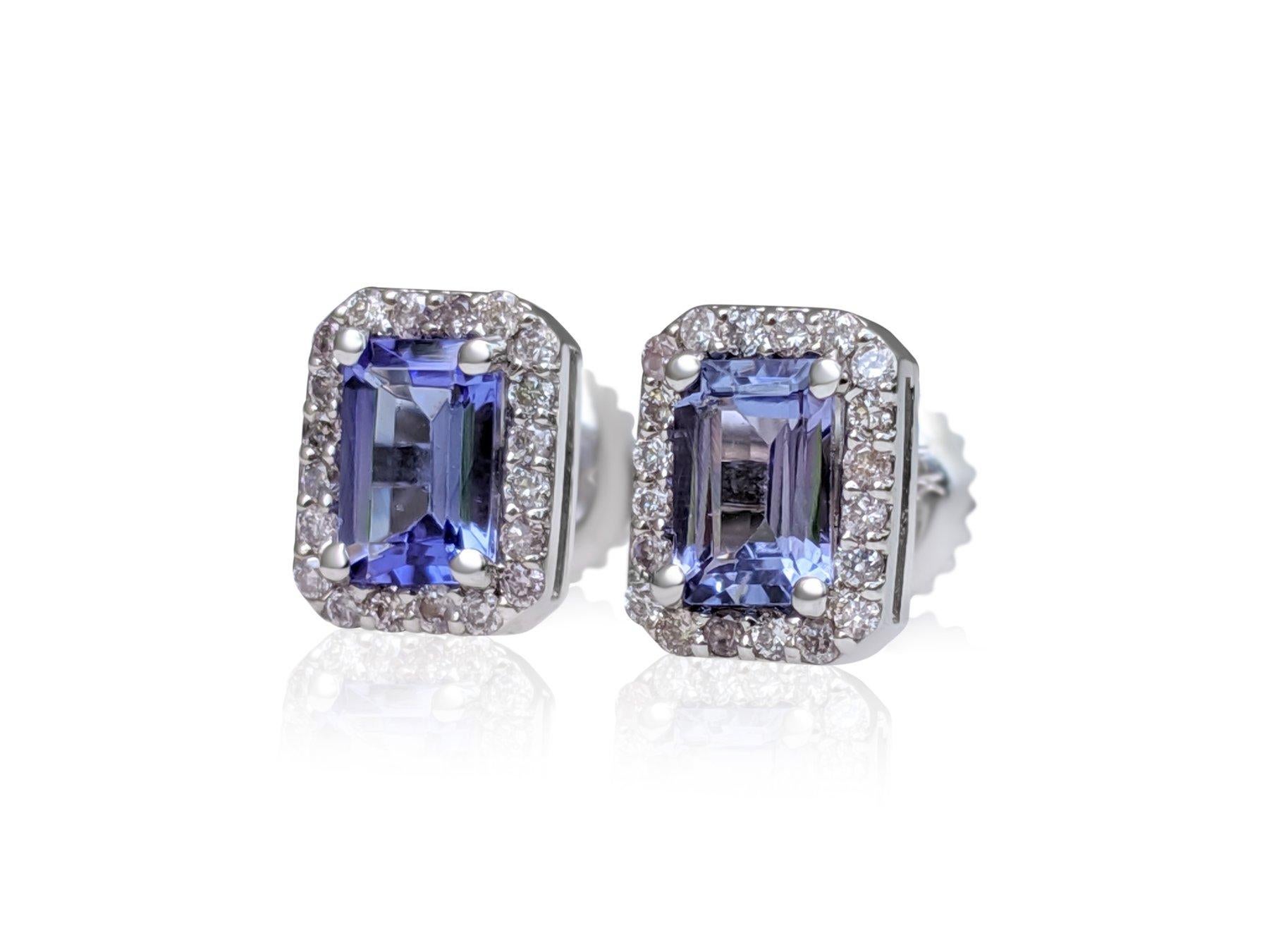NO RESERVE! 1.04Ct Tanzanite and 0.20 Ct Diamonds 14 kt. White gold - Earrings For Sale 1