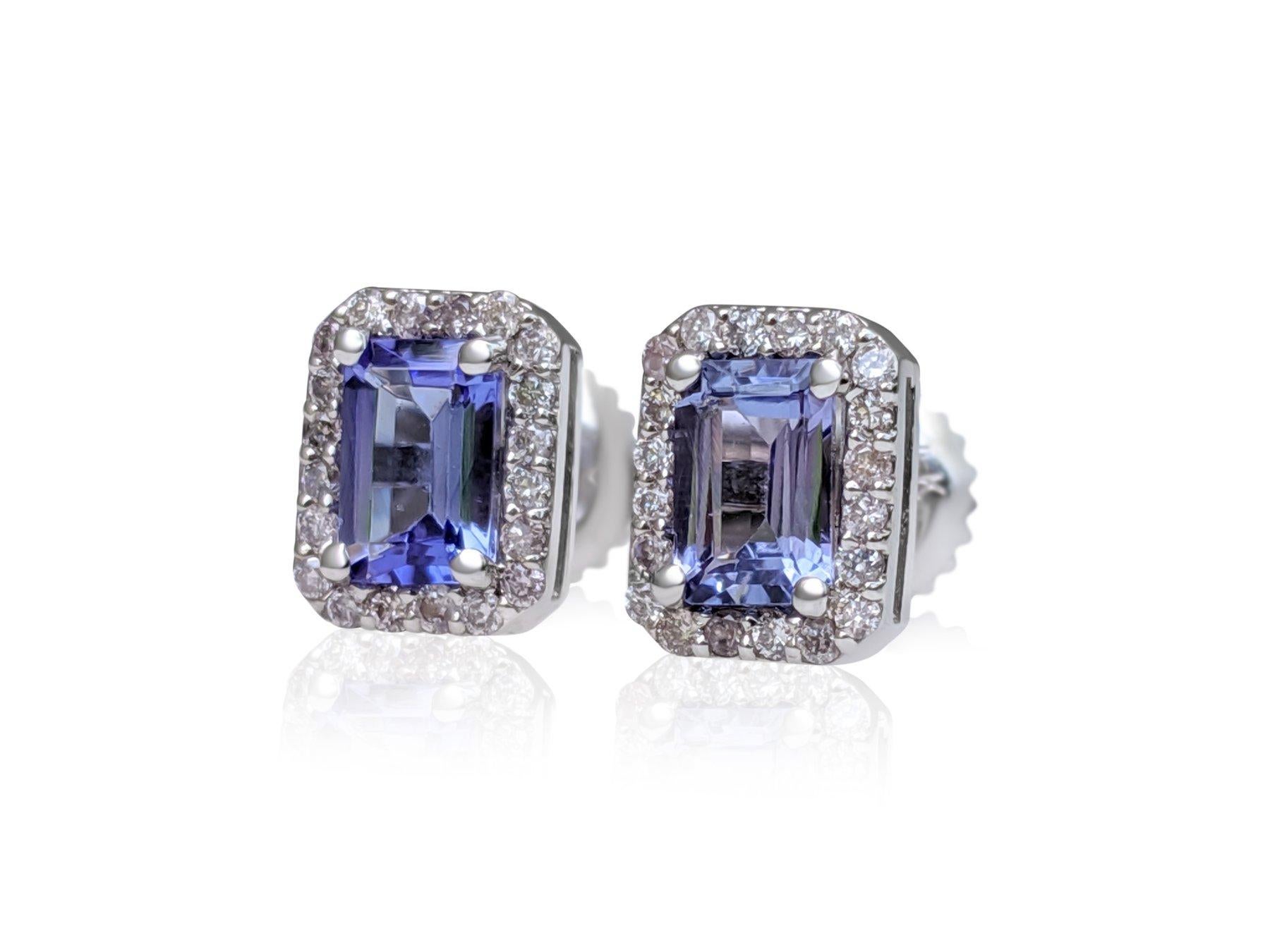 NO RESERVE! 1.04Ct Tanzanite & 0.20 Ct Diamonds 14 kt. White gold - Earrings For Sale 1