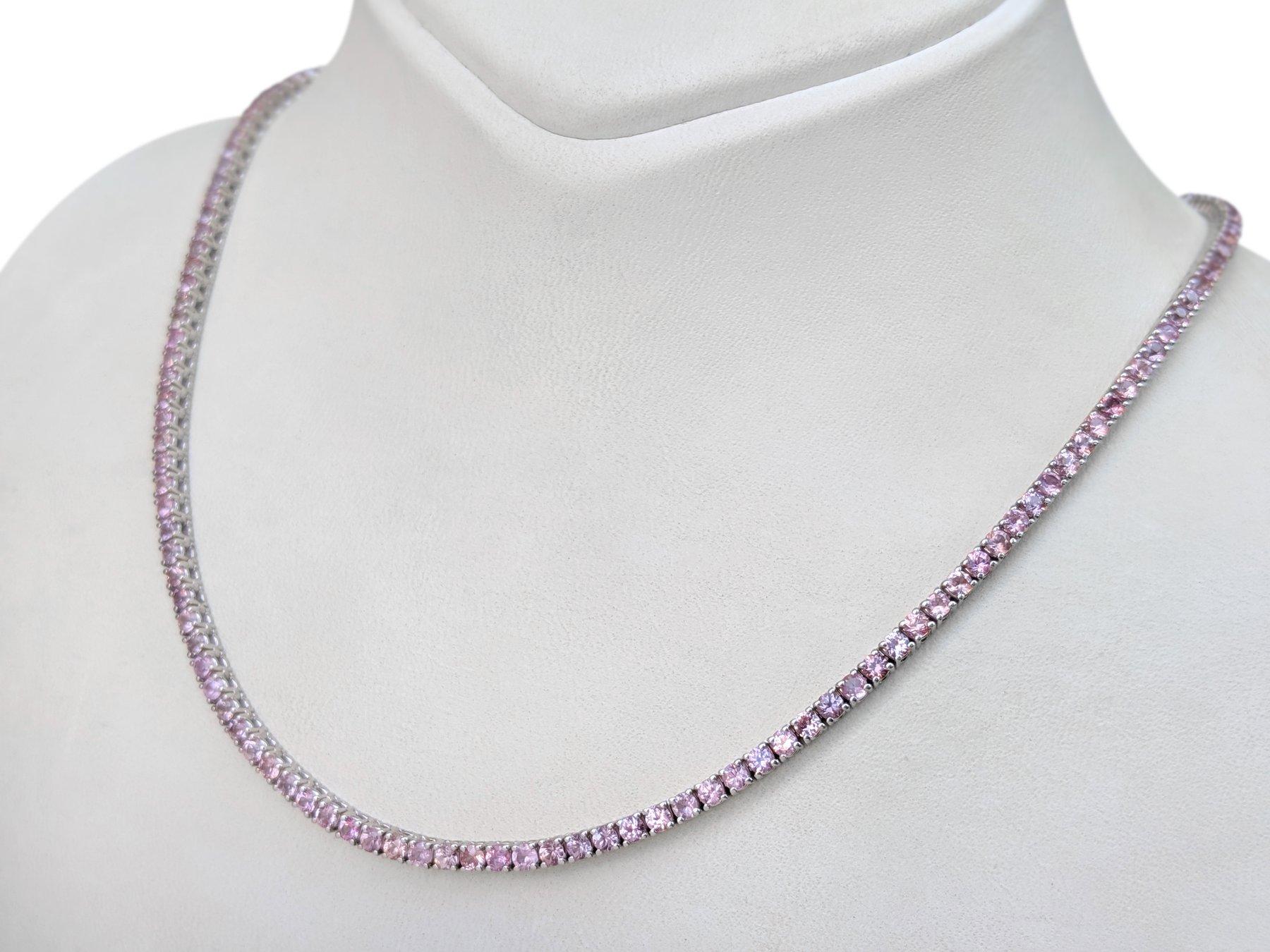 NO RESERVE!  10.51ct Pink Sapphire - 14K White Gold - Necklace For Sale 1