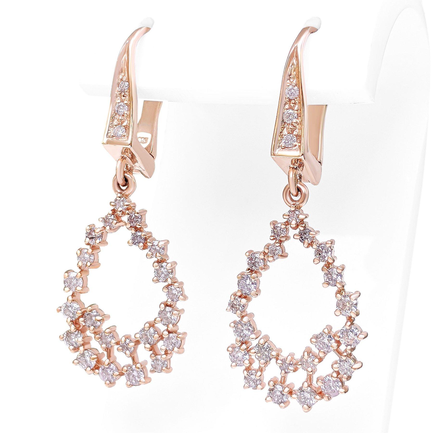 Art Deco NO RESERVE! 1.05Cttw Fancy Pink Diamonds - 14 kt. Rose gold - Earrings For Sale