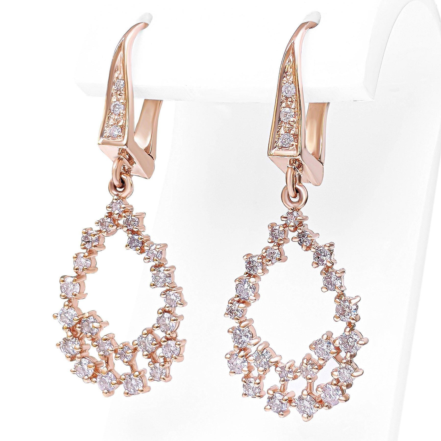 NO RESERVE! 1.05Cttw Fancy Pink Diamonds - 14 kt. Rose gold - Earrings In New Condition For Sale In Ramat Gan, IL