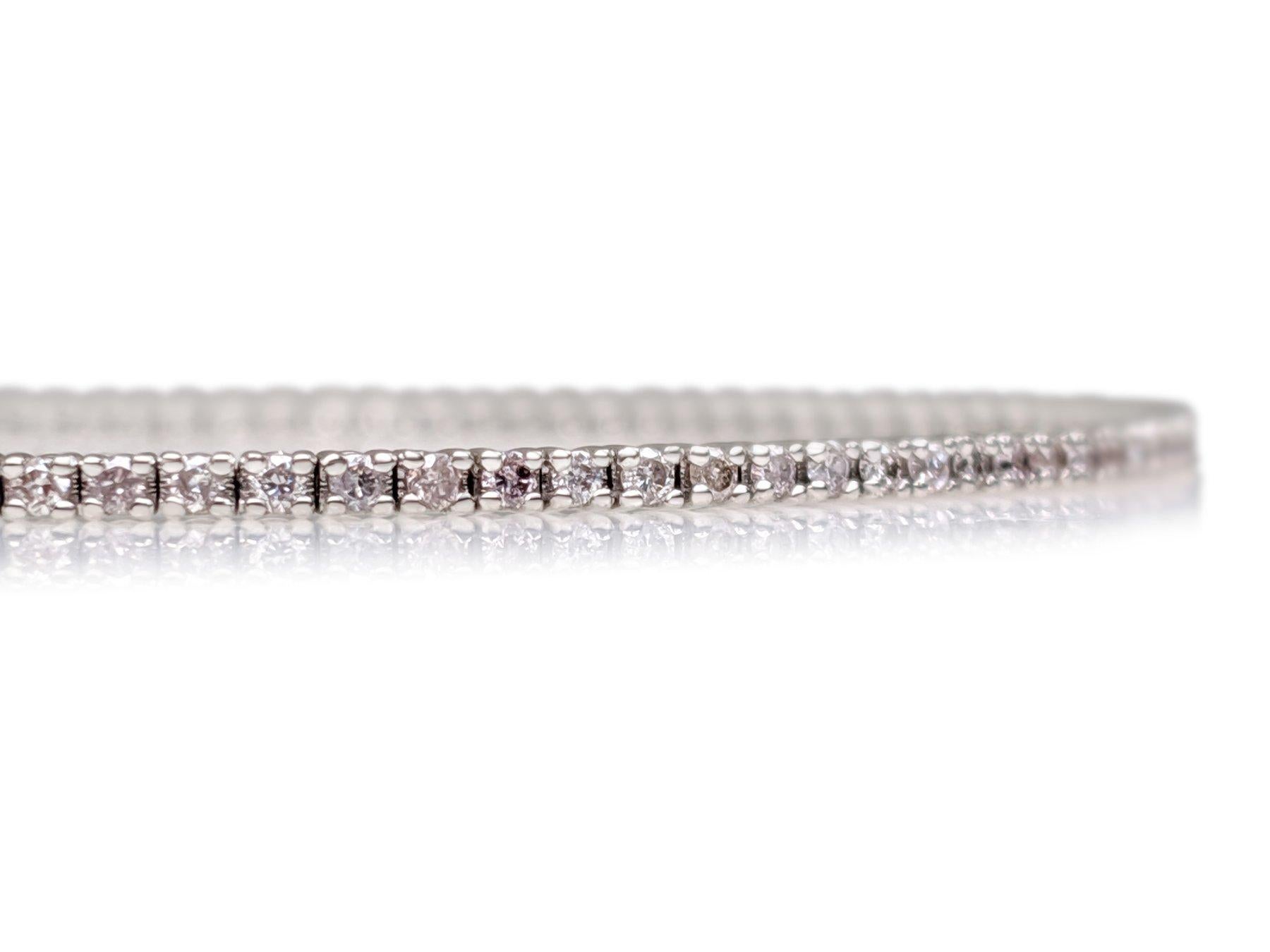 NO RESERVE! 1.06 Ct Fancy Light Pink Diamond Tennis 14K White gold Bracelet In New Condition For Sale In Ramat Gan, IL