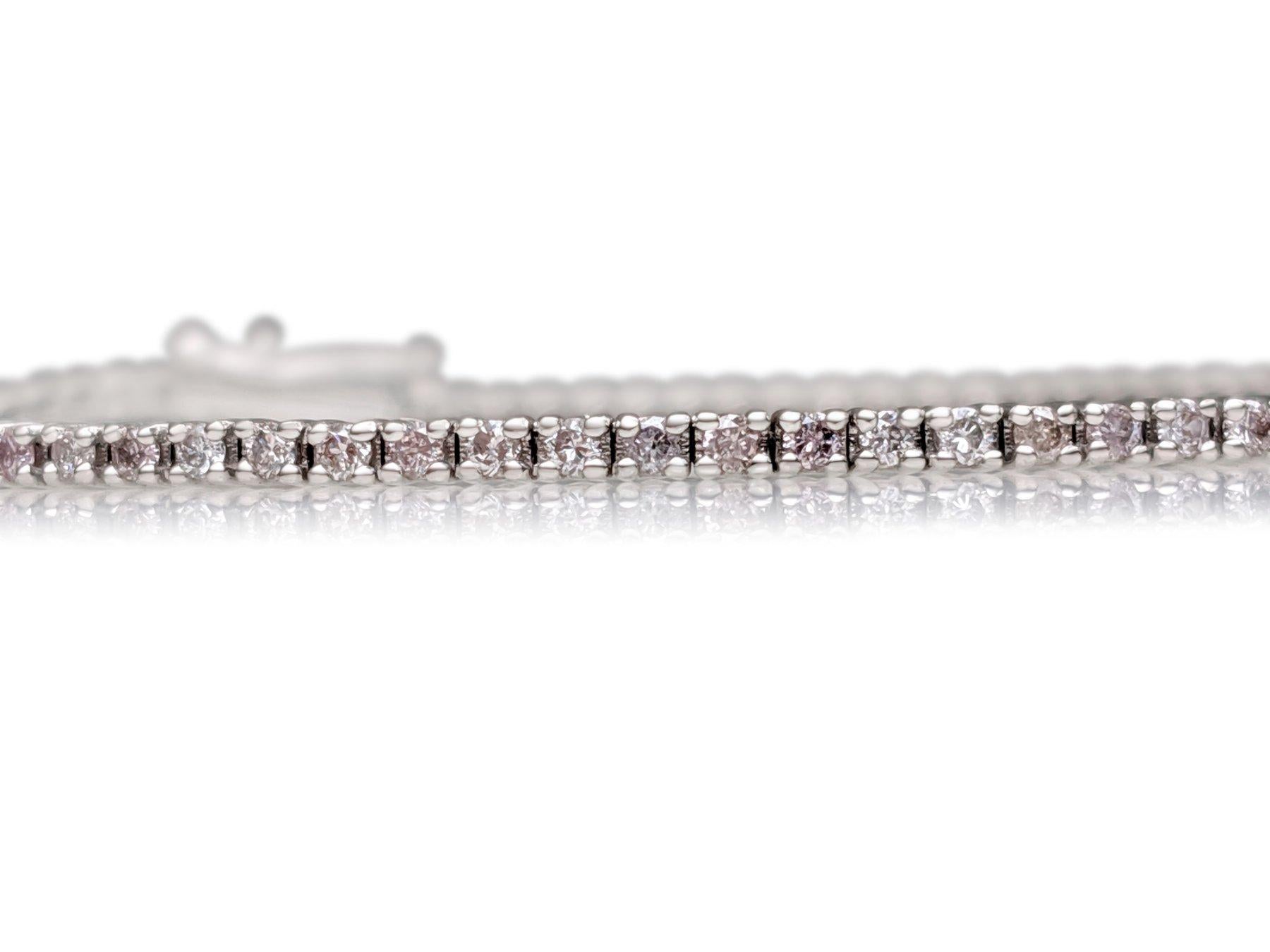 Women's NO RESERVE! 1.06 Ct Fancy Light Pink Diamond Tennis 14K White gold Bracelet For Sale