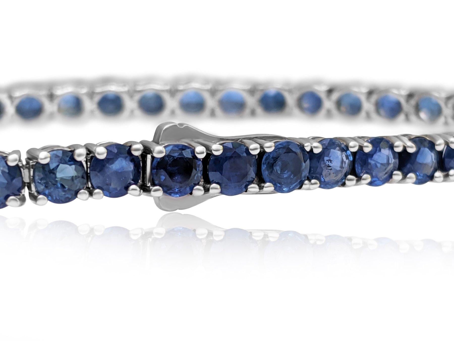 Women's NO RESERVE! - 10.60ct. tw. Sapphire Tennis 14K White Gold Bracelet For Sale