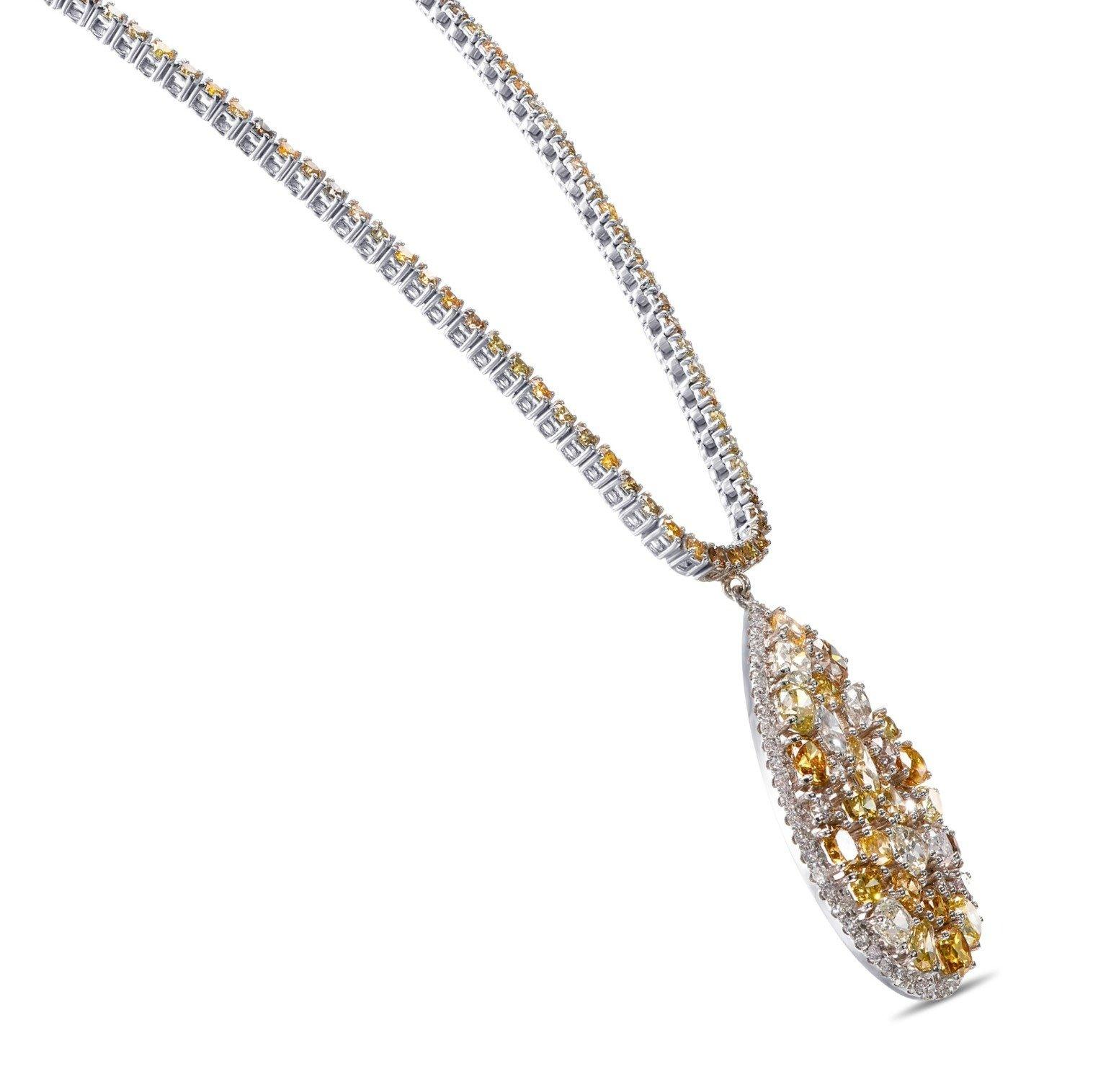Mixed Cut NO RESERVE!  -  10.67 Cttw Fancy Diamonds 14K White Gold Necklace & Pendant For Sale