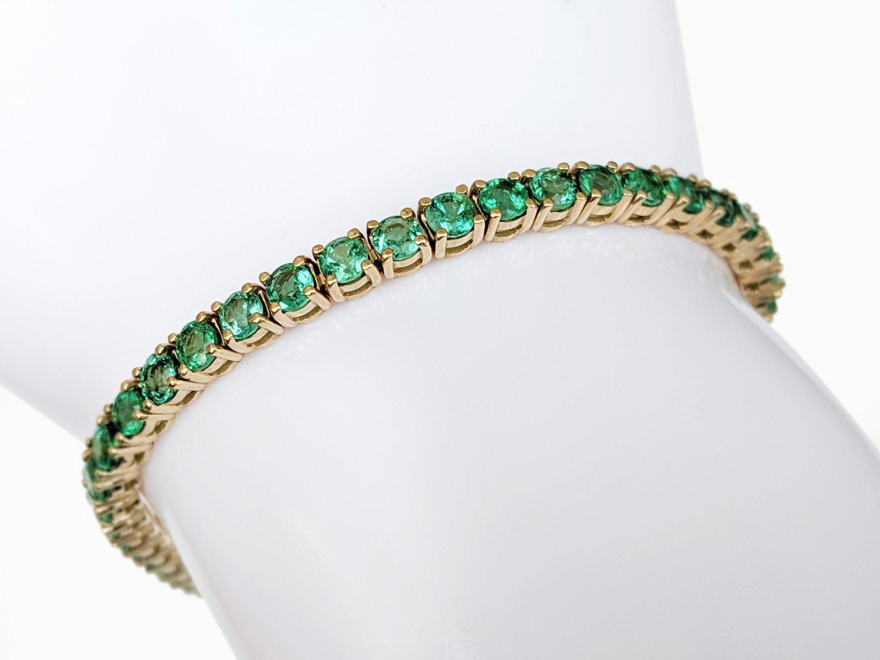 Art Deco NO RESERVE! 11.07Ct Emerald Tennis Riviera - 14kt Yellow gold - Bracelet