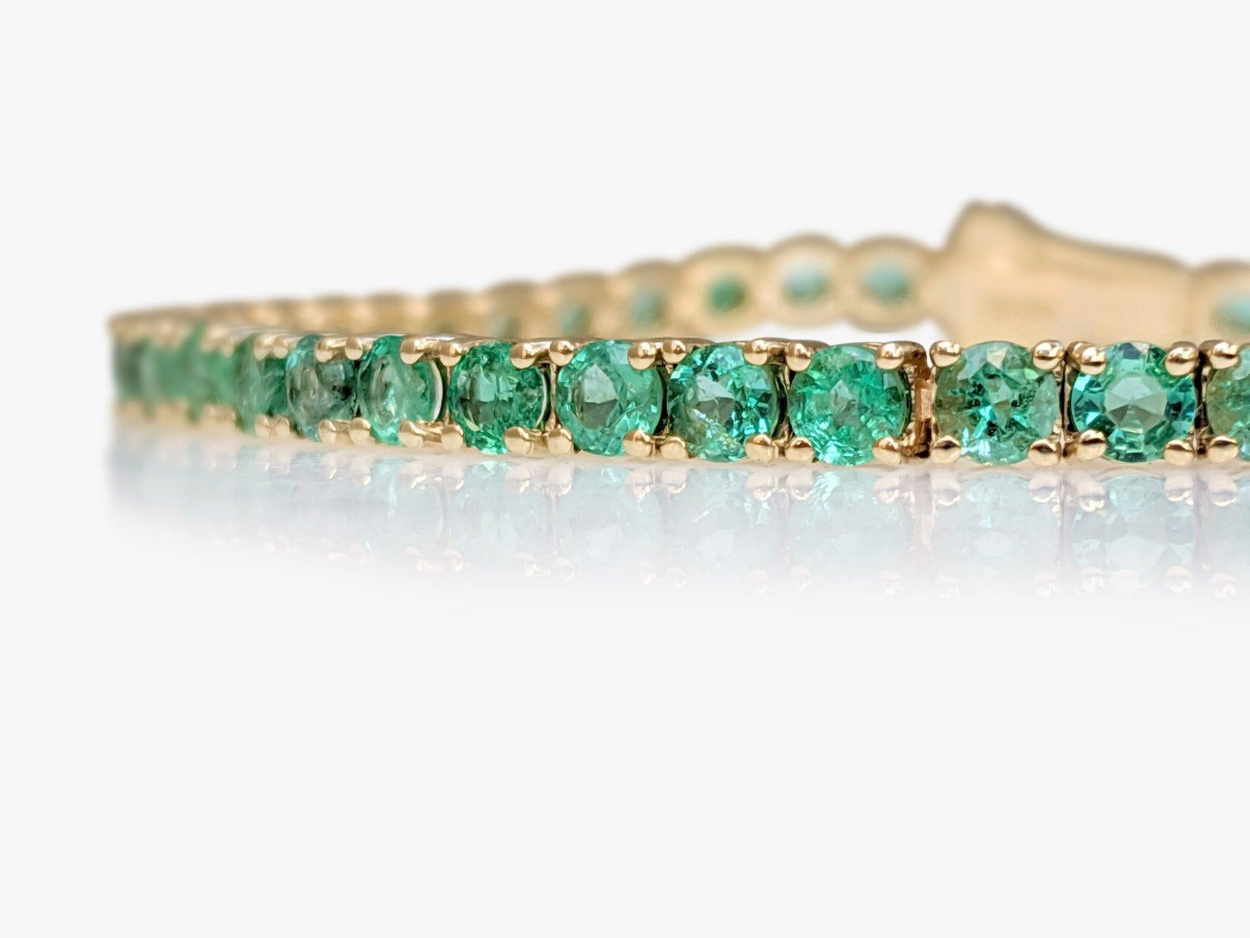 NO RESERVE! 11.07Ct Emerald Tennis Riviera - 14kt Yellow gold - Bracelet In New Condition In Ramat Gan, IL