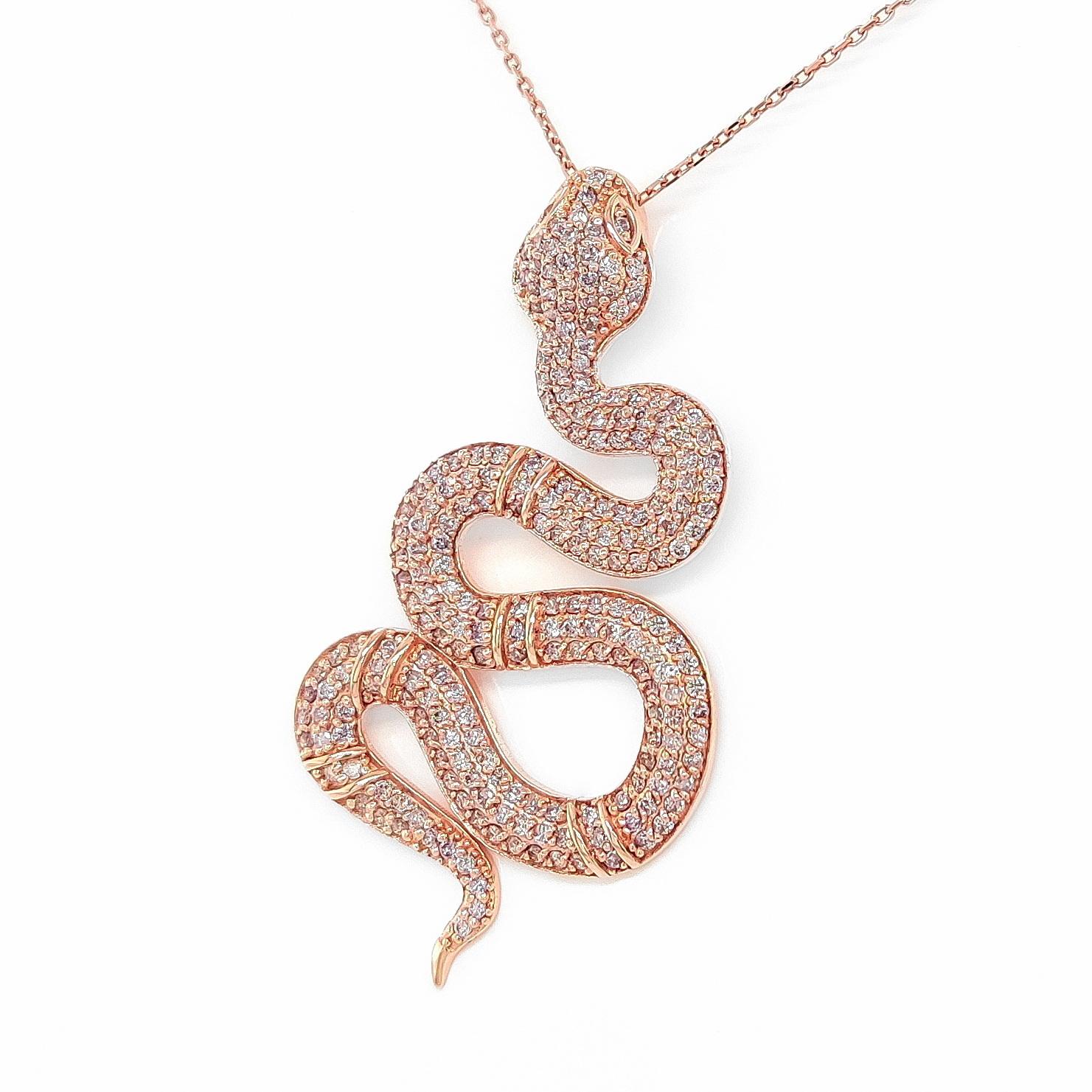 NO RESERVE - 1,11ct Runde Fancy Pink Diamond 14k Rose Gold Anhänger Halskette (Art déco)