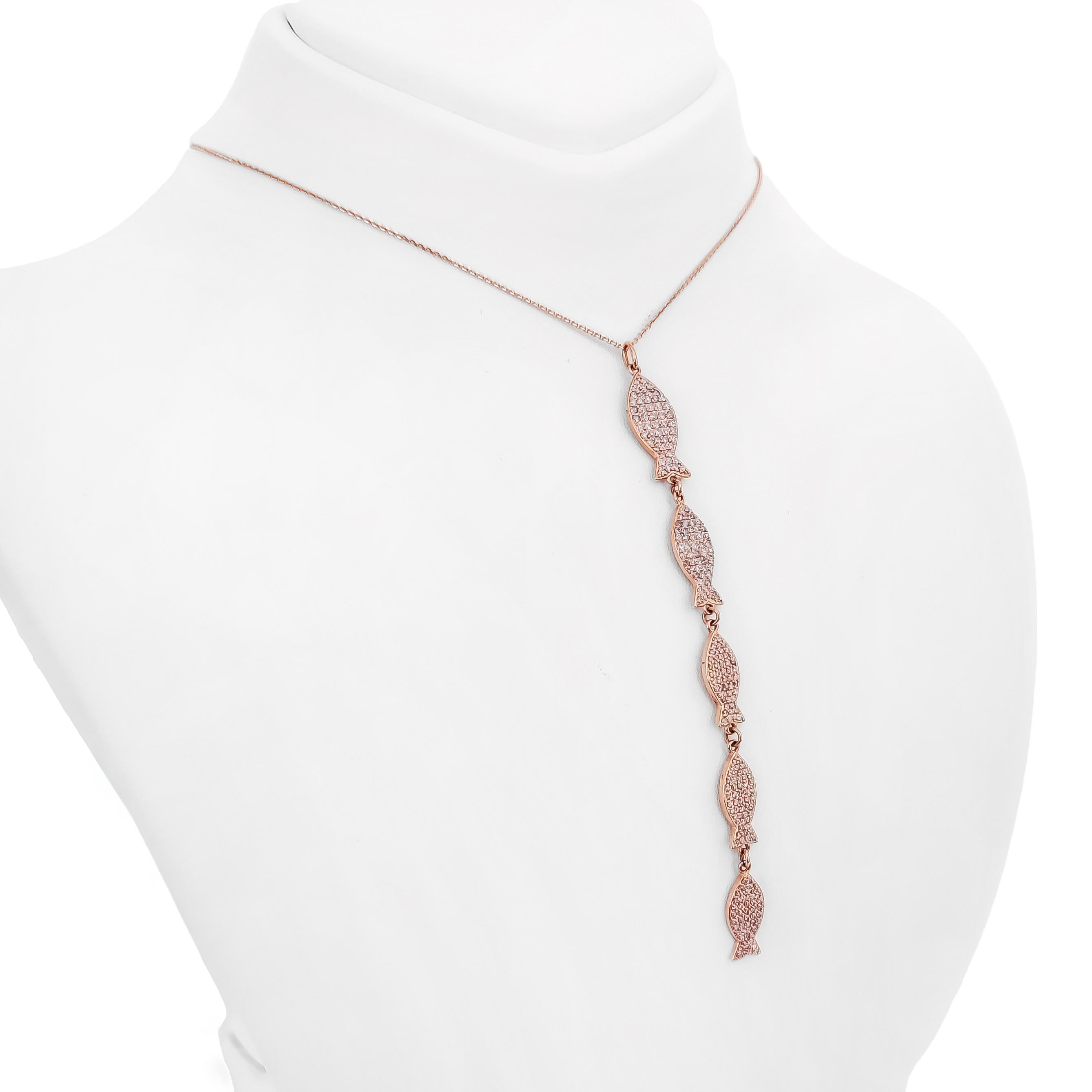 FOR THE US CUSTOMERS NO VAT.

This elegant 14k rose gold pendant and chain features 250 round brilliant natural diamonds, totaling 1.13 carats. The diamonds range in color from light pink to near fancy pink, with clarity grades from VS1 to SI2, and
