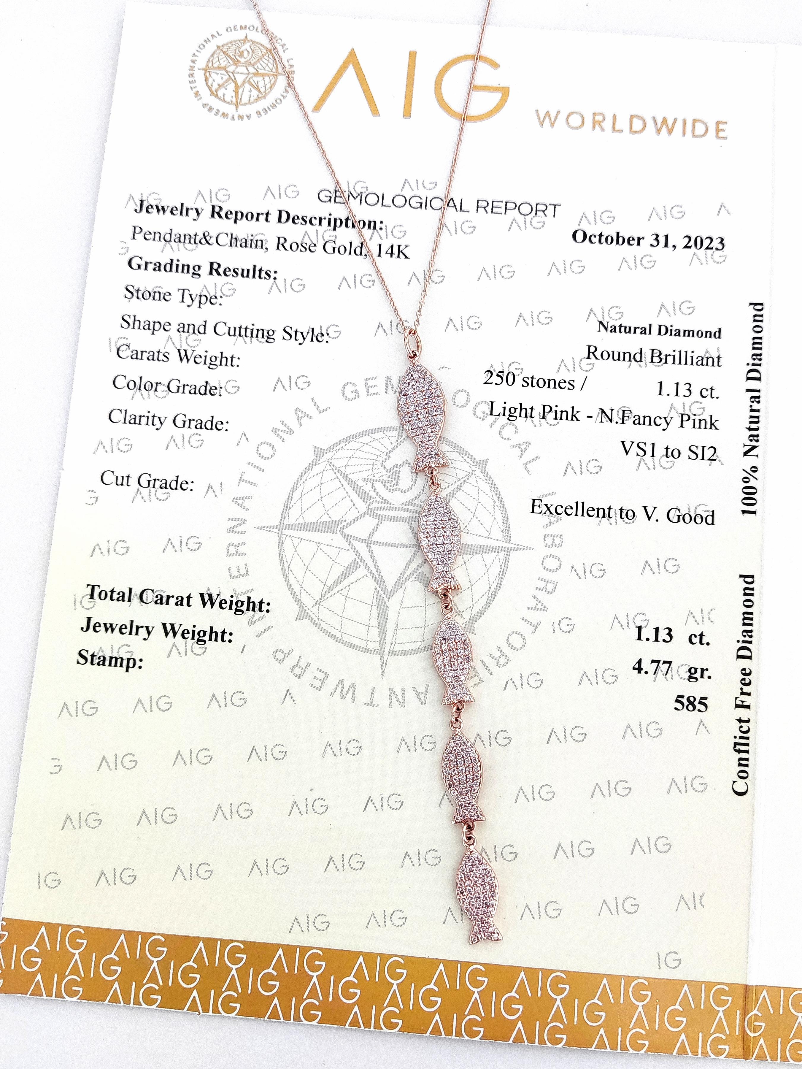 1.13ct Fancy Pink Diamond 14k Rose Gold Pendant Neckalce For Sale 2
